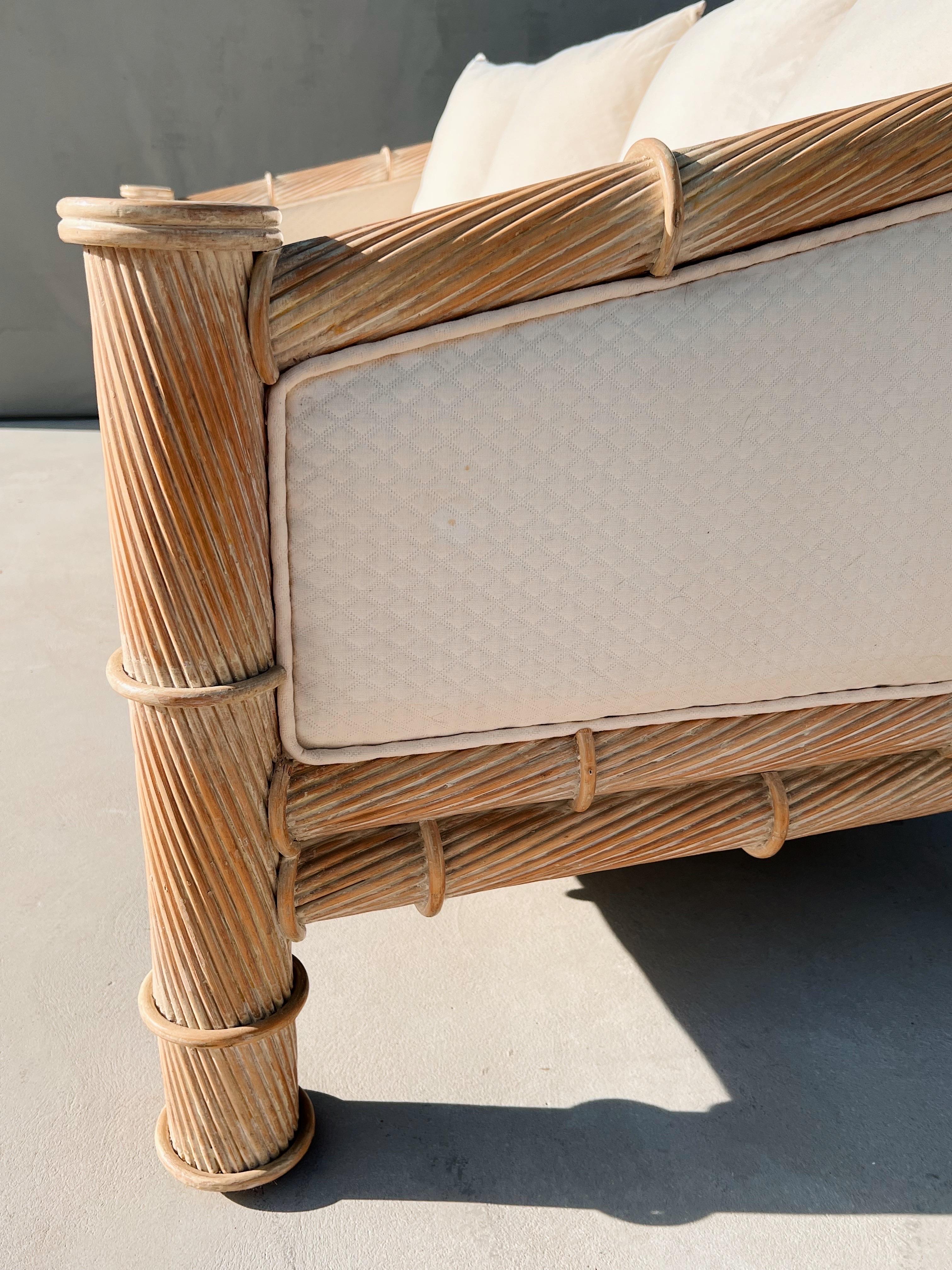 Bamboo Vintage White Pencil Reed Sofa Attributed to Gabriella Crespi