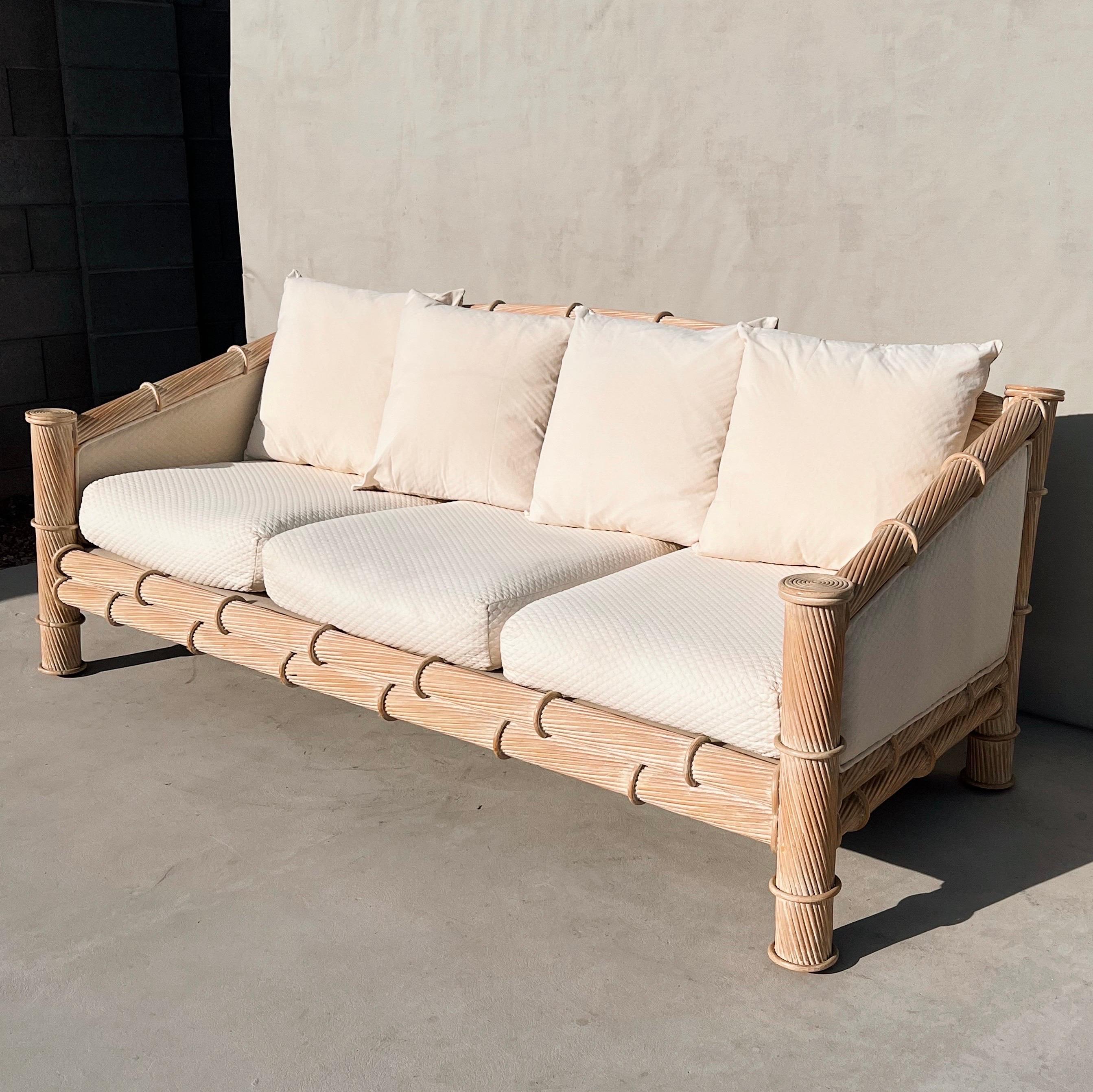 Vintage White Pencil Reed Sofa Attributed to Gabriella Crespi 1