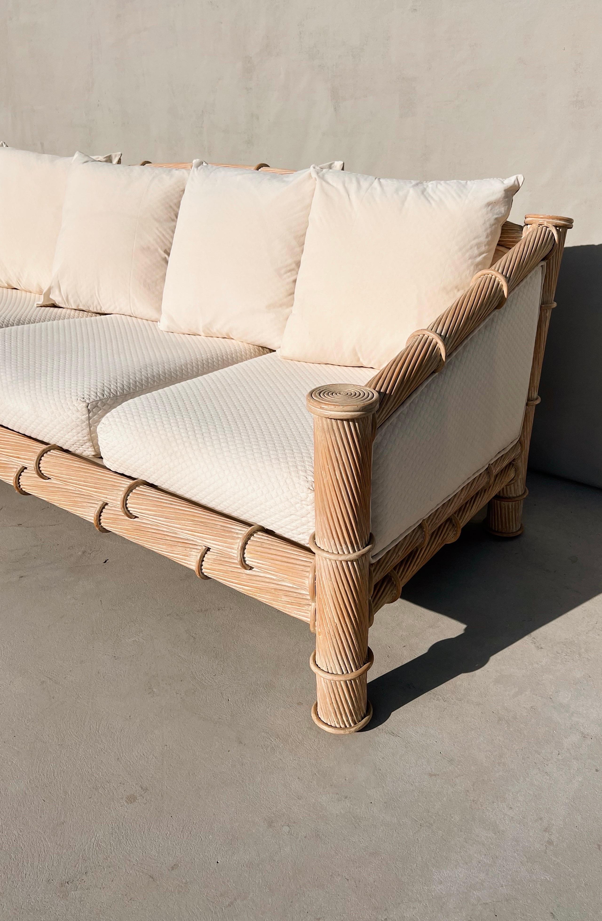 Vintage White Pencil Reed Sofa Attributed to Gabriella Crespi 3