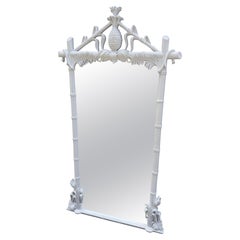 Vintage White Pineapple Pier Mirror, Hollywood Regency Chinoiserie Design, USA