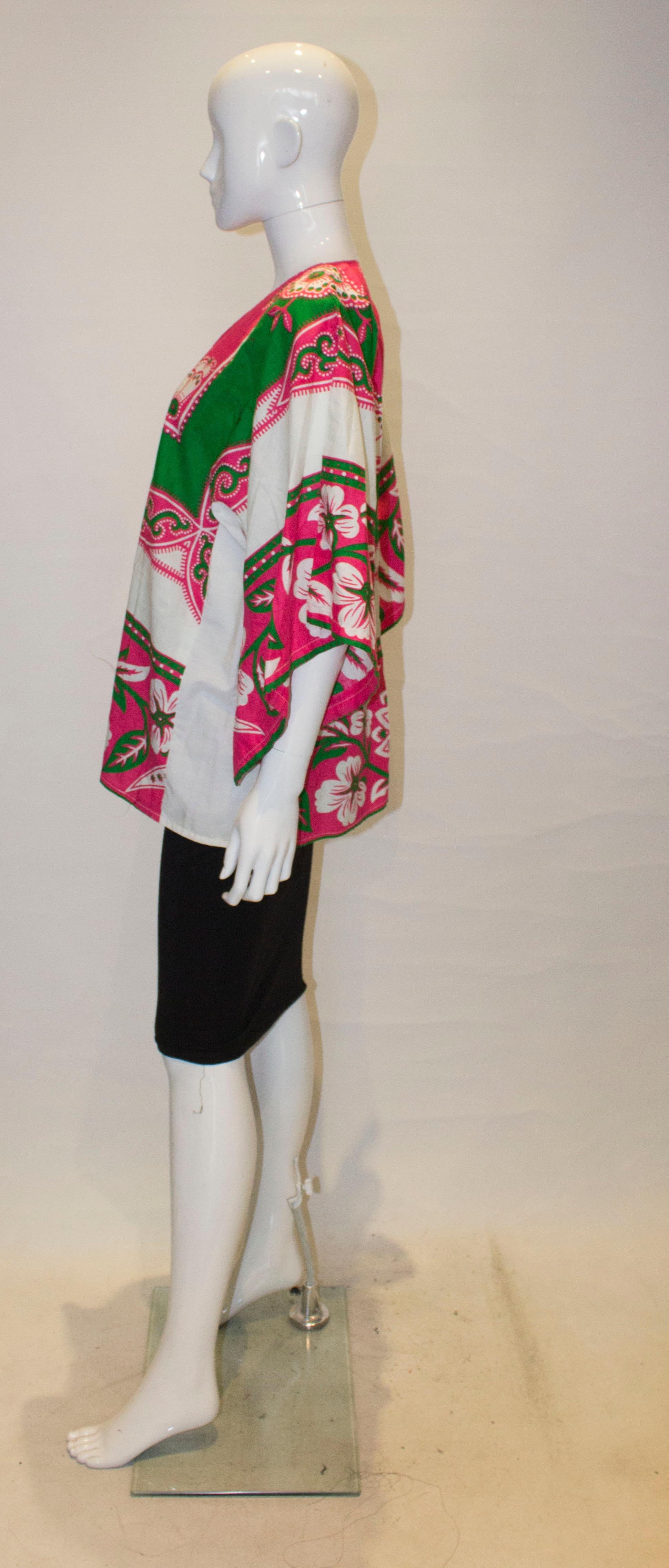 Women's Vintage White Pink and Green Cotton Summer Top For Sale