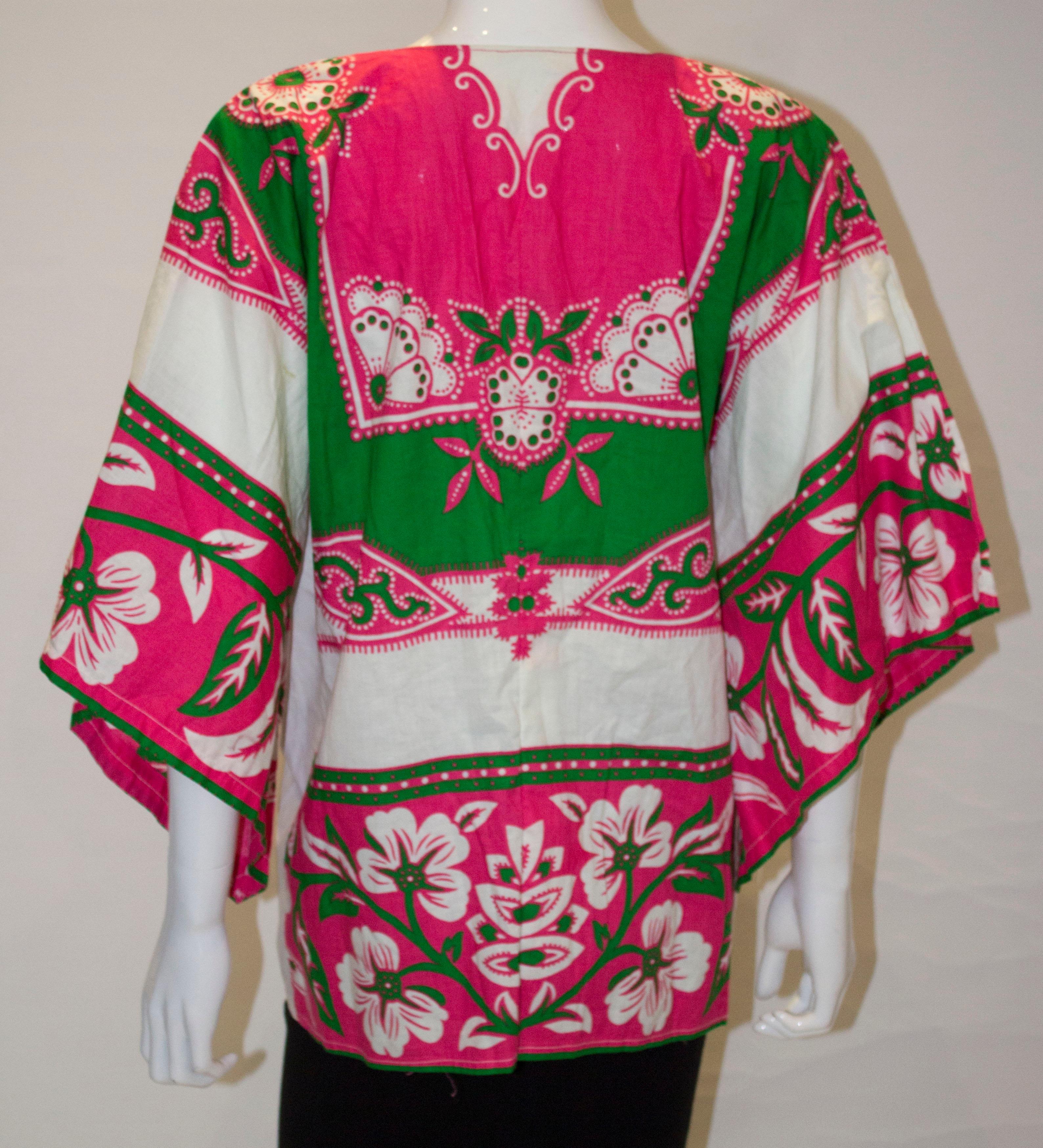 Vintage White Pink and Green Cotton Summer Top For Sale 2