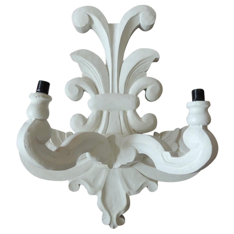 Vintage White Plaster "Flor de Lis" Wall Sconce after Dorothy Draper Style For Sale