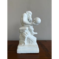 Vintage White Plaster Monkey Philosopher Statue