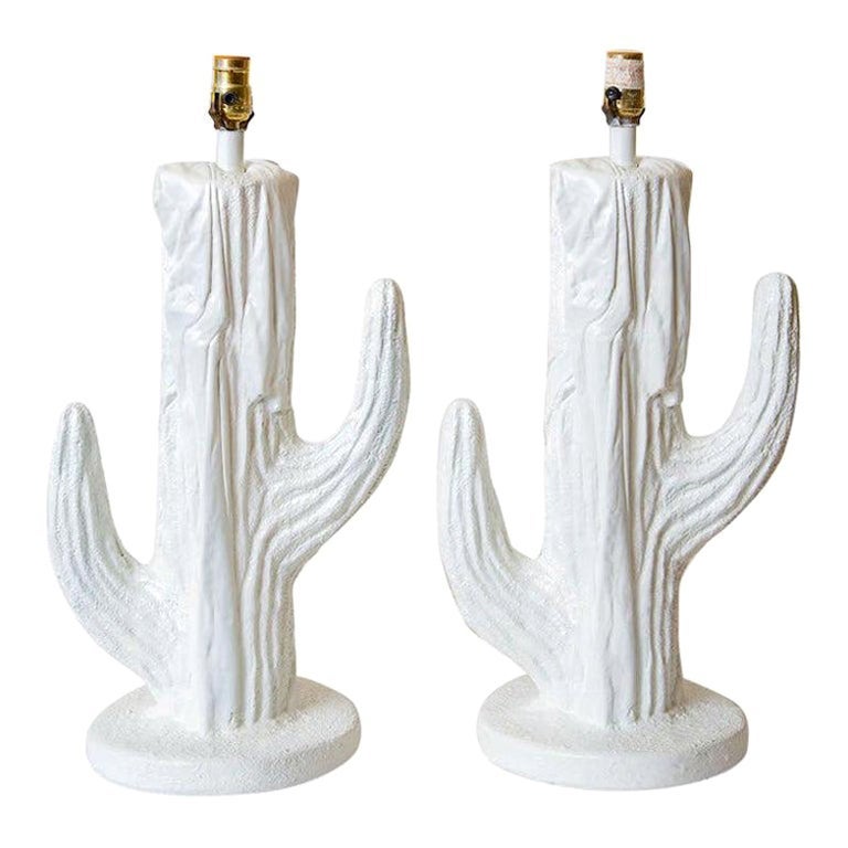 Lampada da tavolo vintage in gesso di Parigi a forma di cactus Coppia di lampade da tavolo