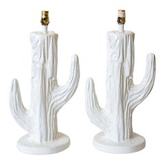 Lampada da tavolo vintage in gesso di Parigi a forma di cactus Coppia di lampade da tavolo
