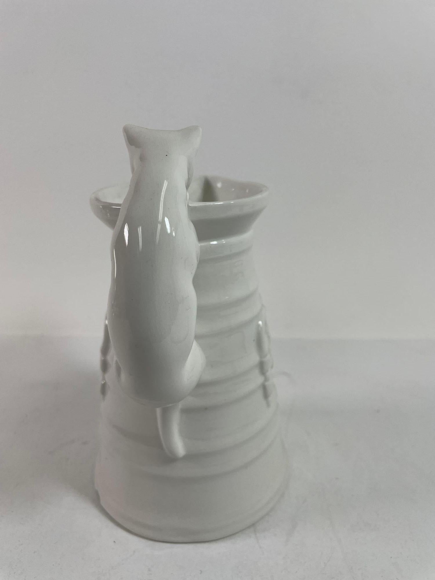 Vintage White Porcelain Cat Pitcher Made in Italy For Sale 3