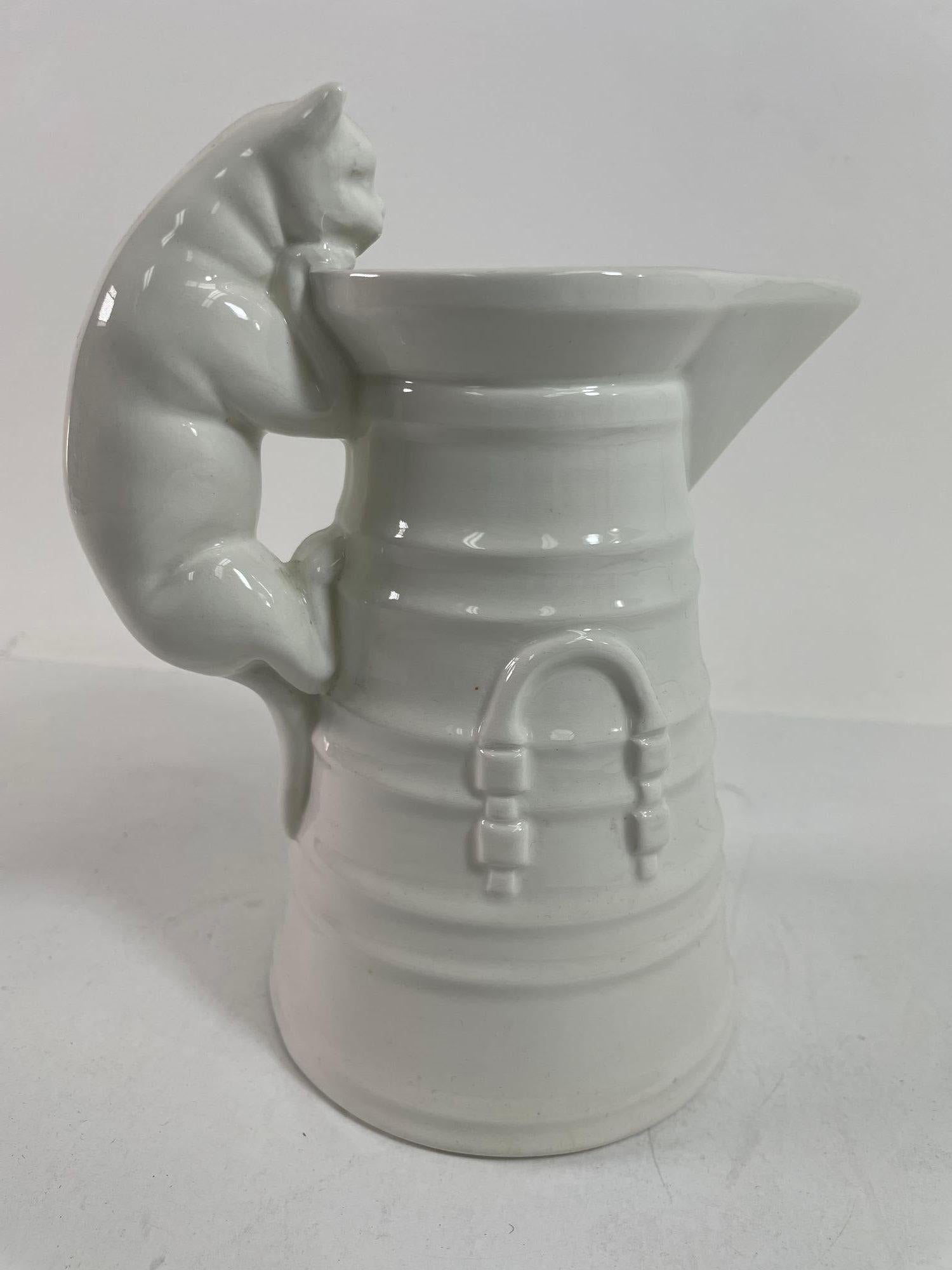 Vintage White Porcelain Cat Pitcher Made in Italy For Sale 4