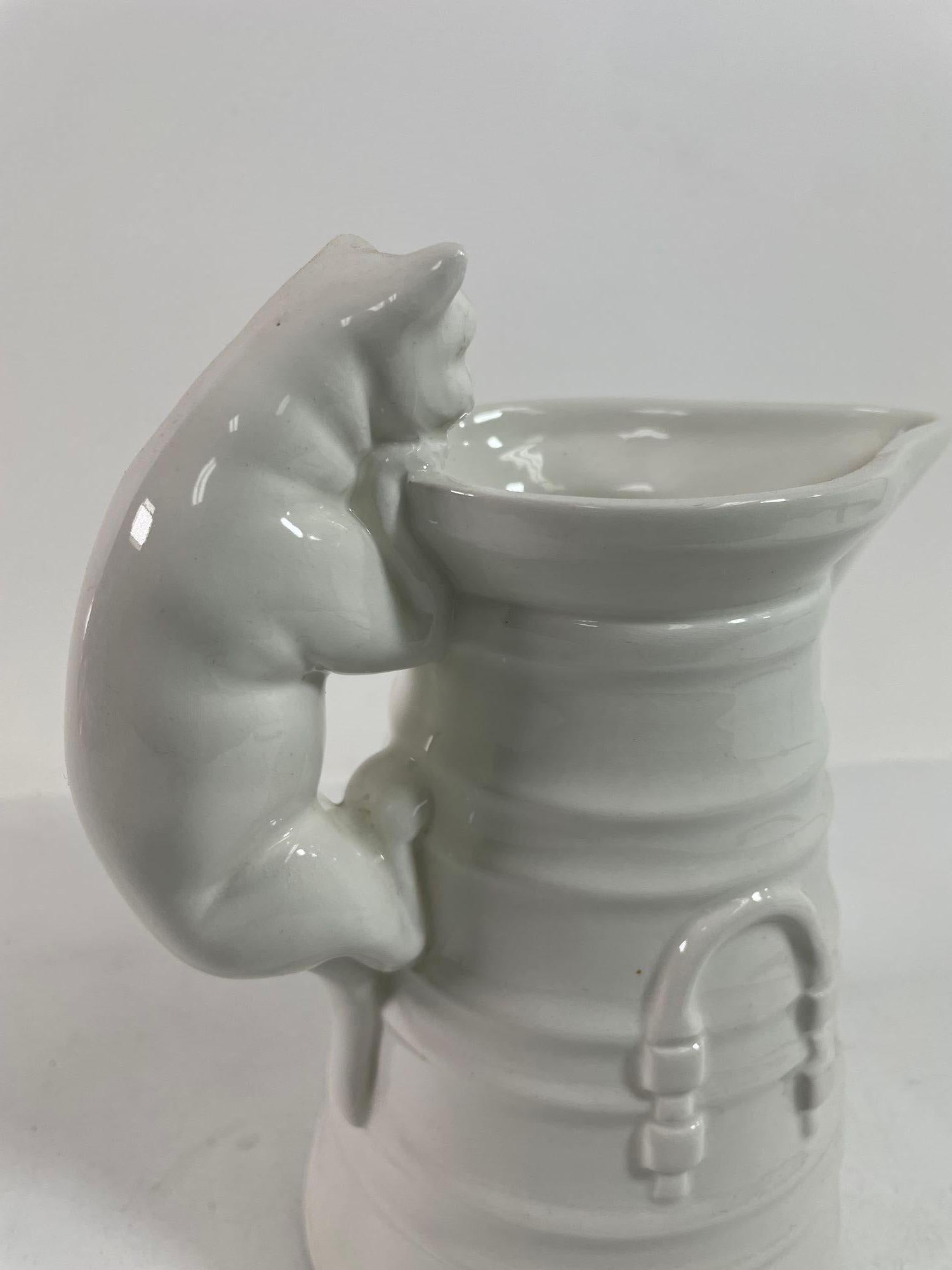Vintage White Porcelain Cat Pitcher Made in Italy For Sale 7