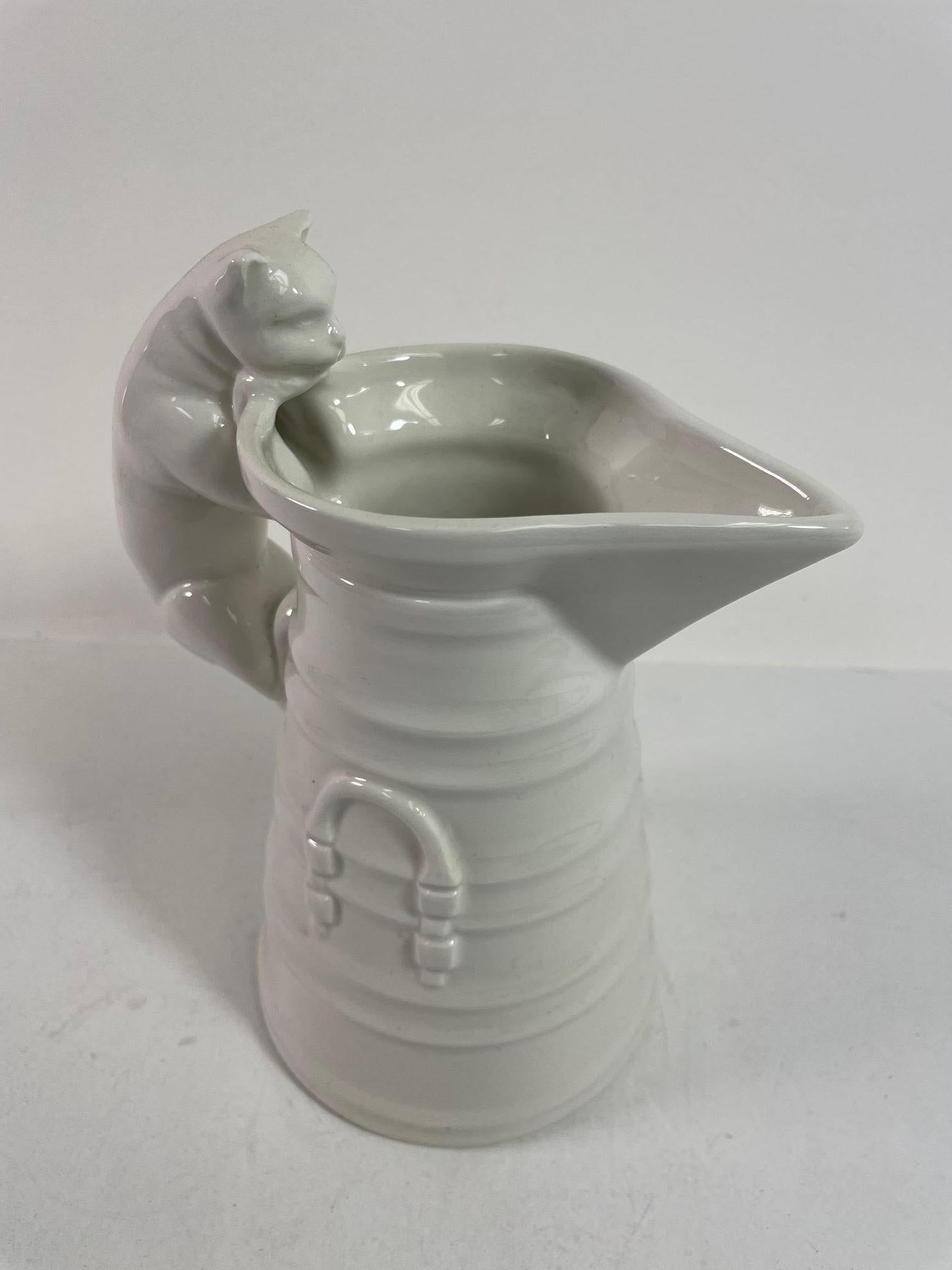 20th Century Vintage White Porcelain Cat Pitcher Made in Italy For Sale