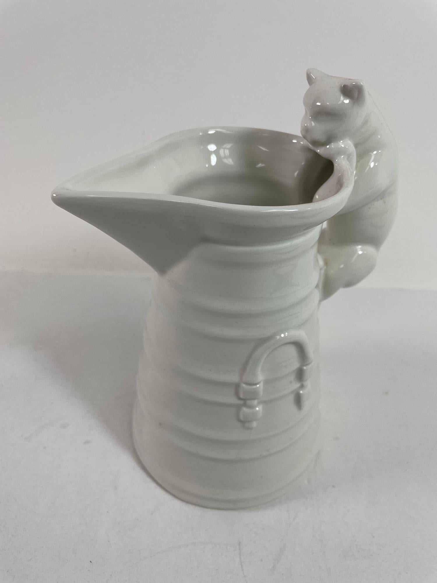 Ceramic Vintage White Porcelain Cat Pitcher Made in Italy For Sale