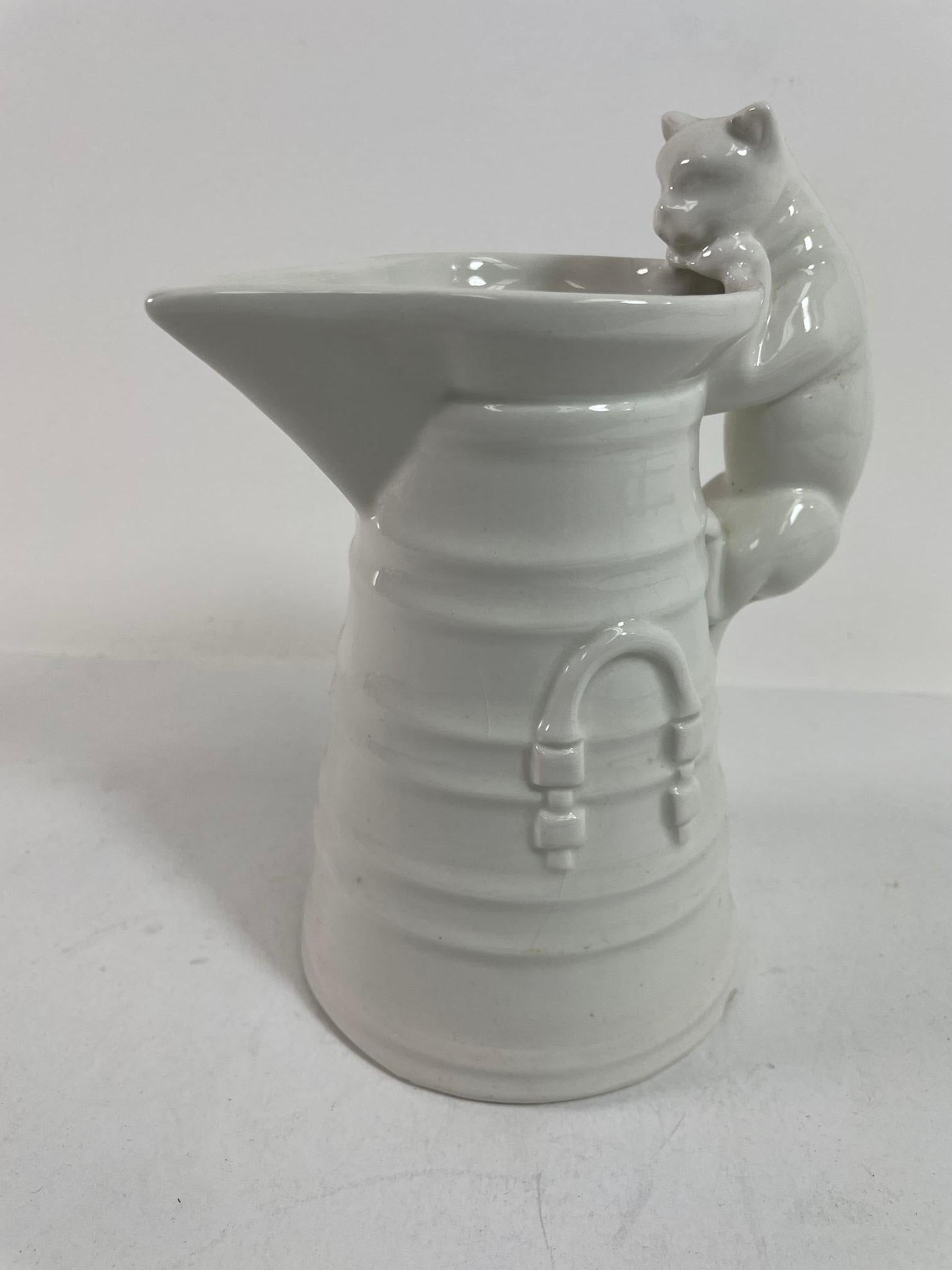 Vintage White Porcelain Cat Pitcher Made in Italy For Sale 1