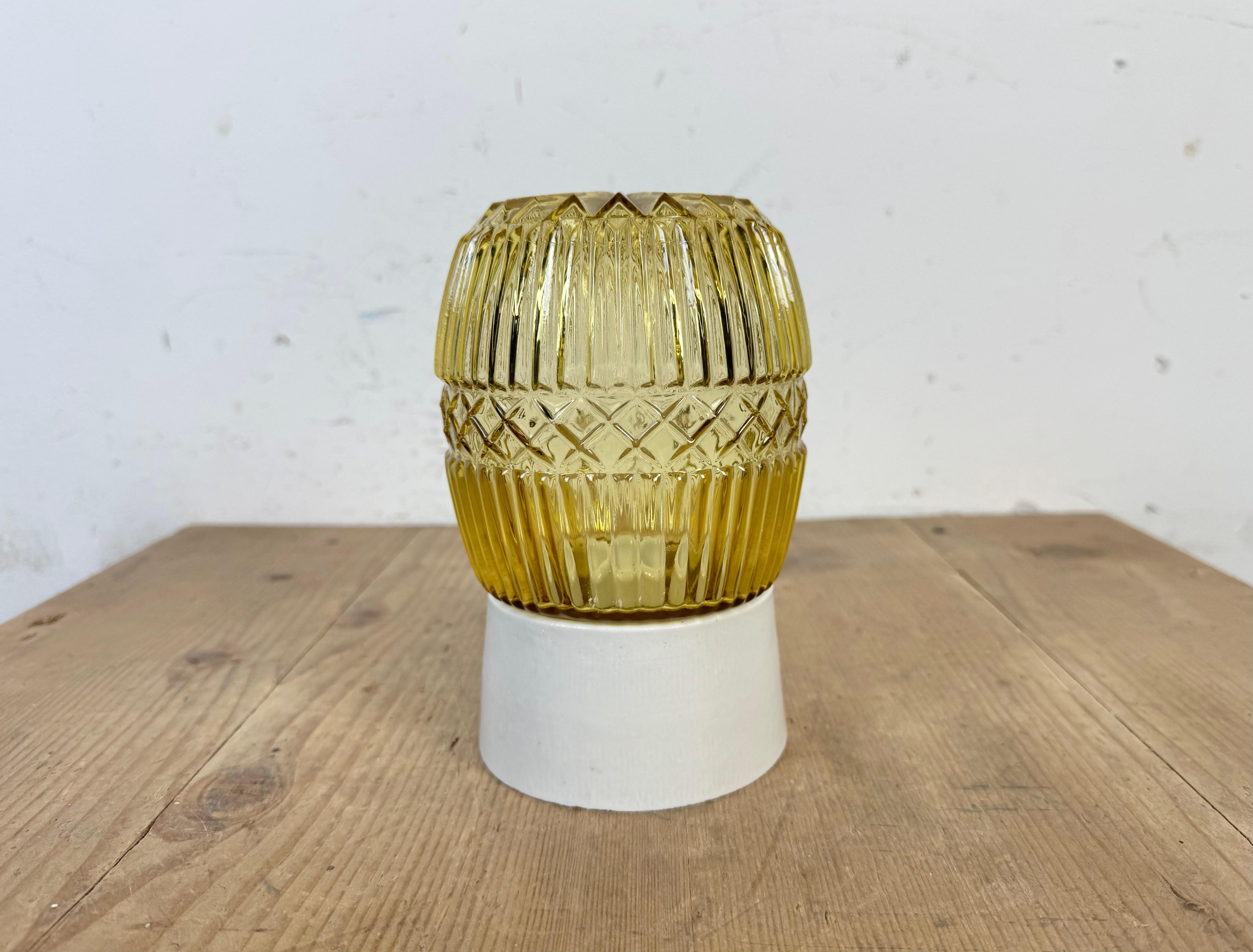 Industrial Vintage White Porcelain Ceiling Light, 1970s For Sale