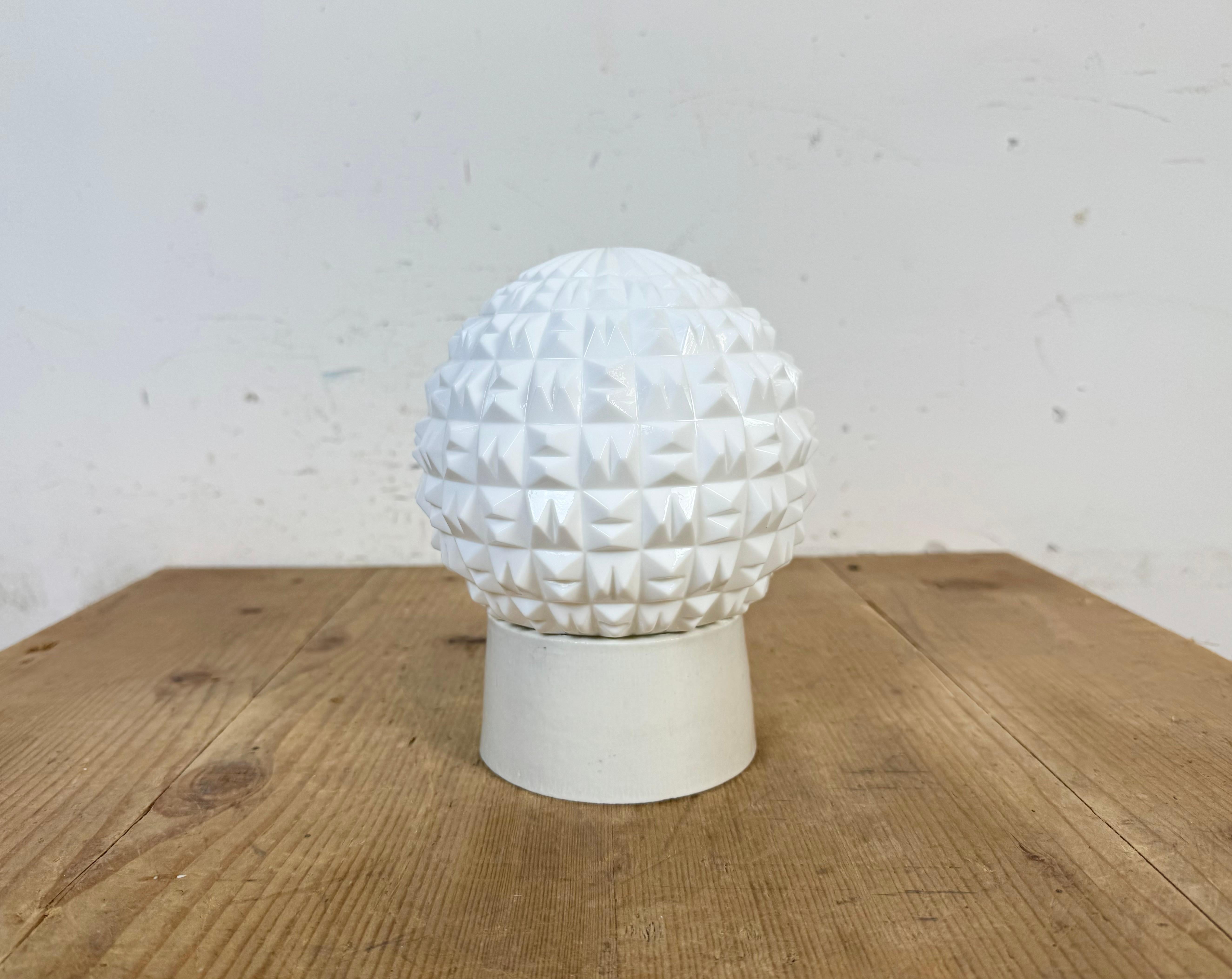 Industrial Vintage White Porcelain Ceiling Light, 1970s For Sale