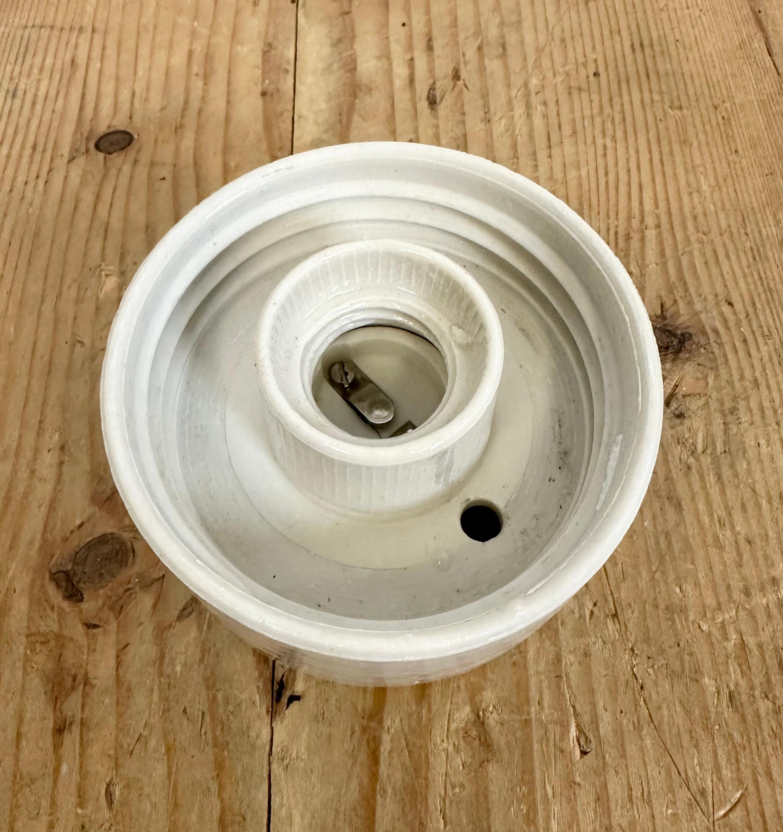 Vintage White Porcelain Ceiling Light with Frosted Glass, 1970s For Sale 1