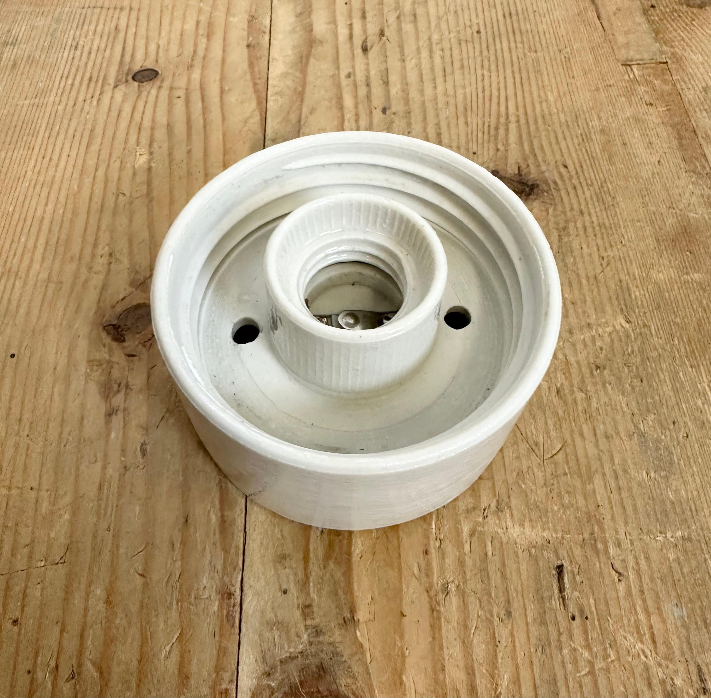 Vintage White Porcelain Ceiling Light with Frosted Glass, 1970s For Sale 2