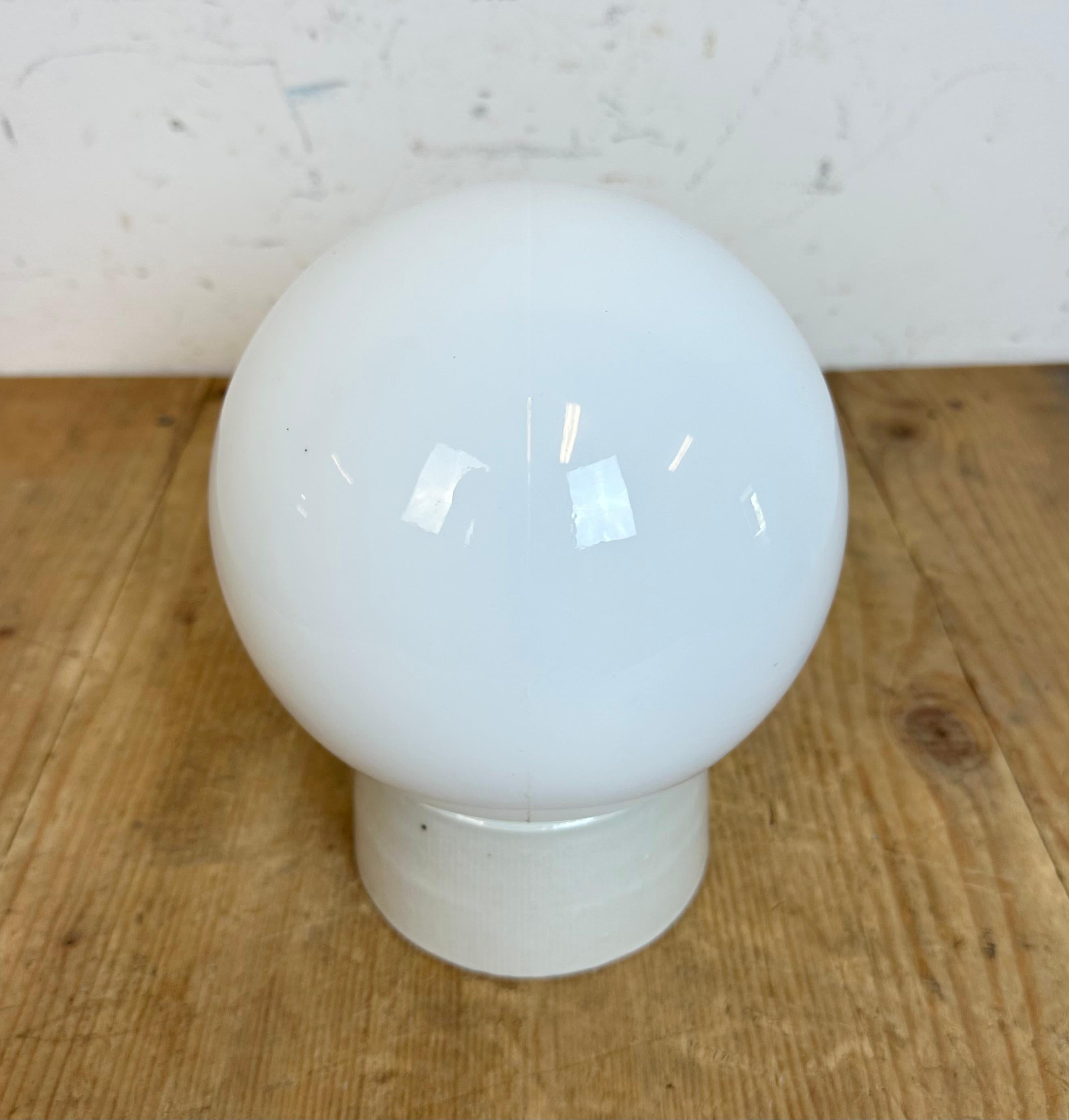 Industrial Vintage White Porcelain Ceiling Light with Milk Glass, 1960s For Sale