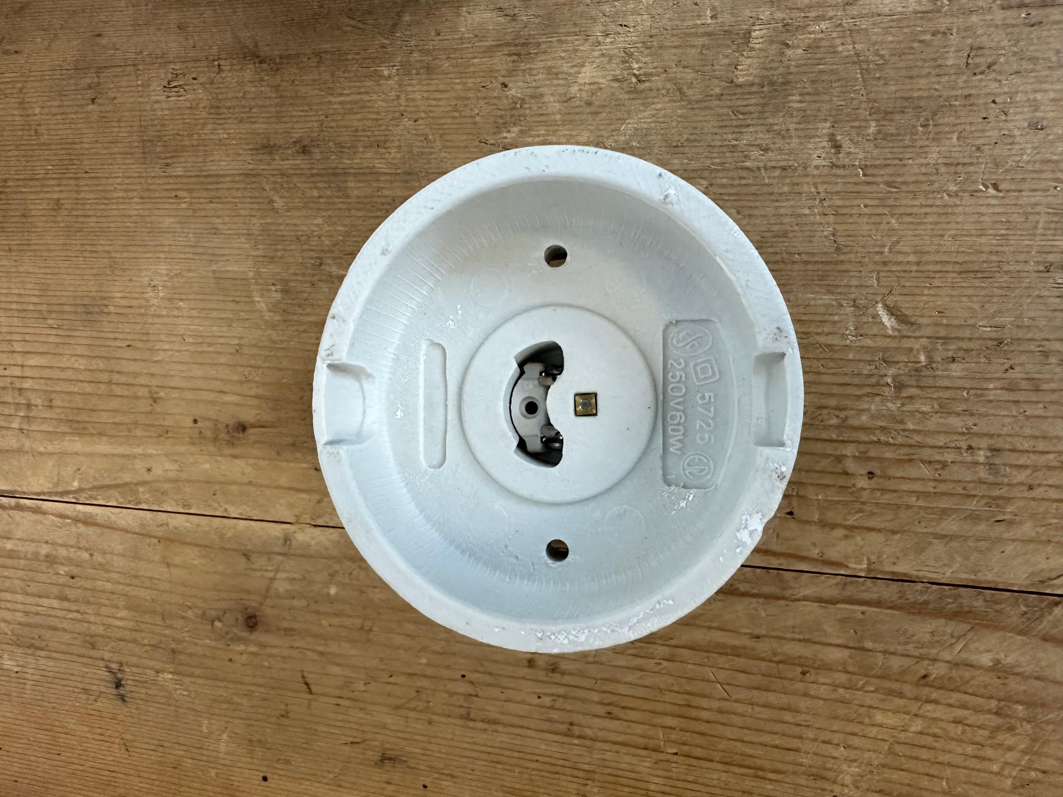 Vintage White Porcelain Ceiling Light with Milk Glass, 1960s For Sale 3