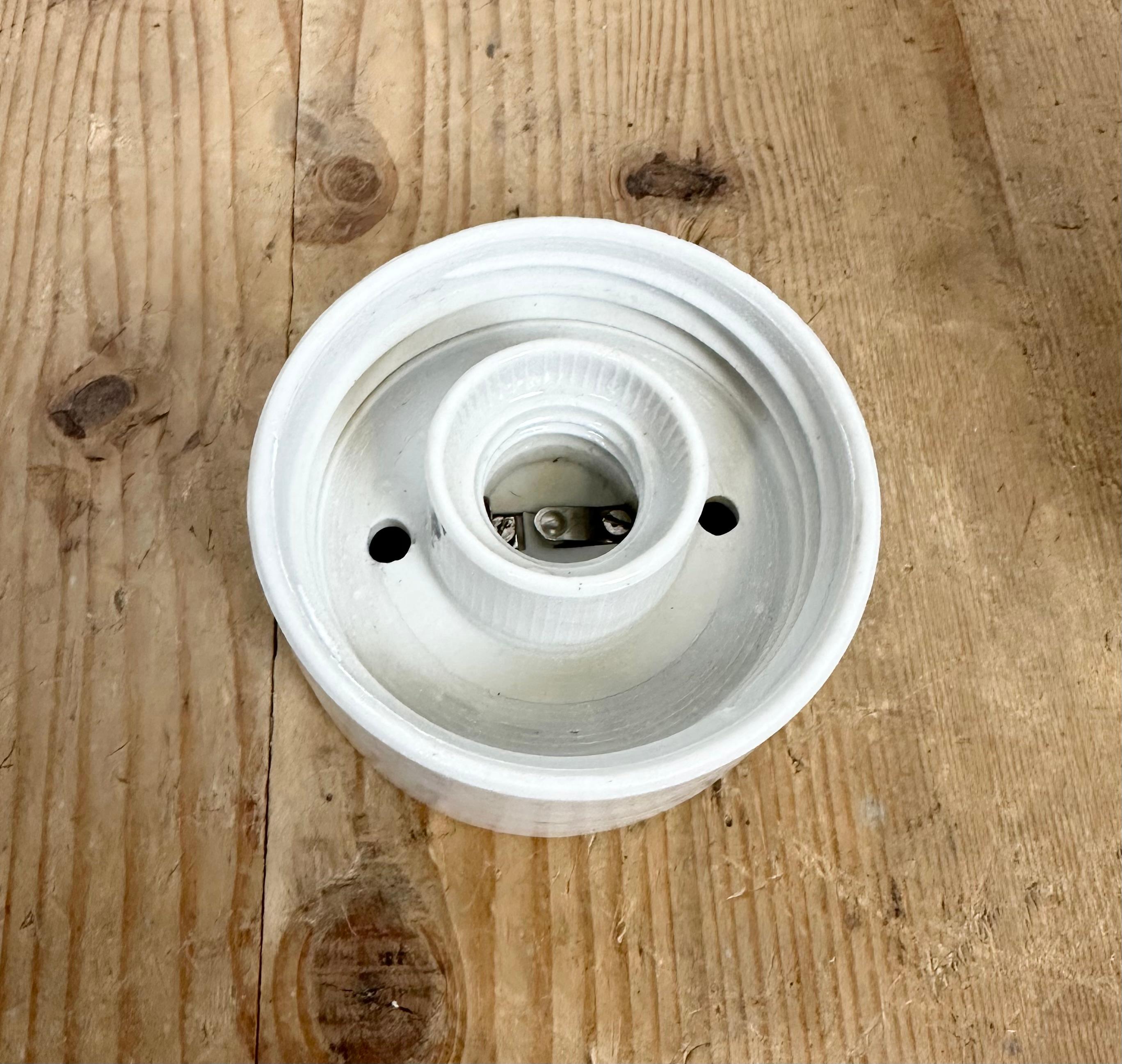 Vintage White Porcelain Ceiling Light with Milk Glass, 1970s For Sale 2