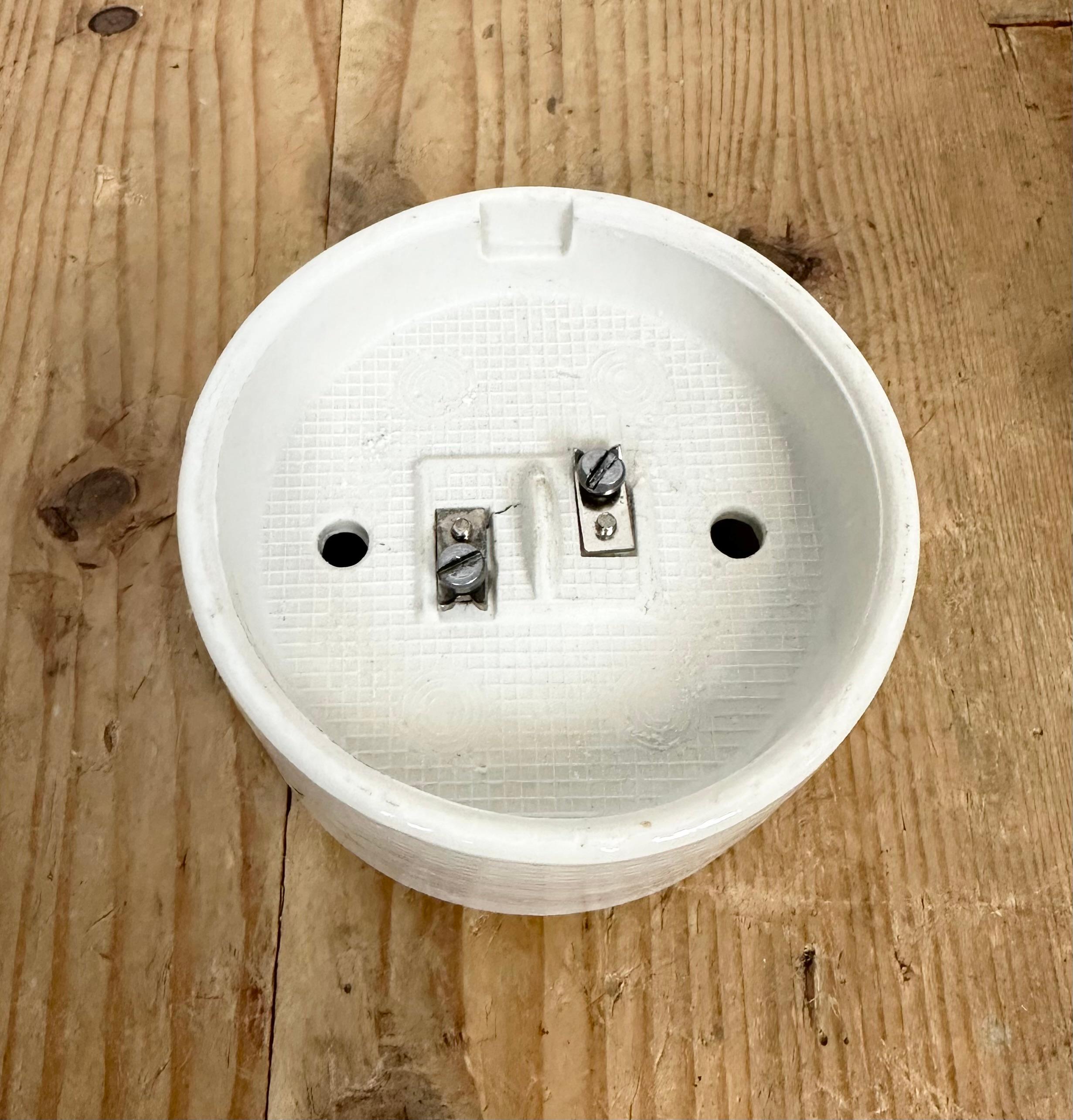 Vintage White Porcelain Ceiling Light with Milk Glass, 1970s For Sale 3