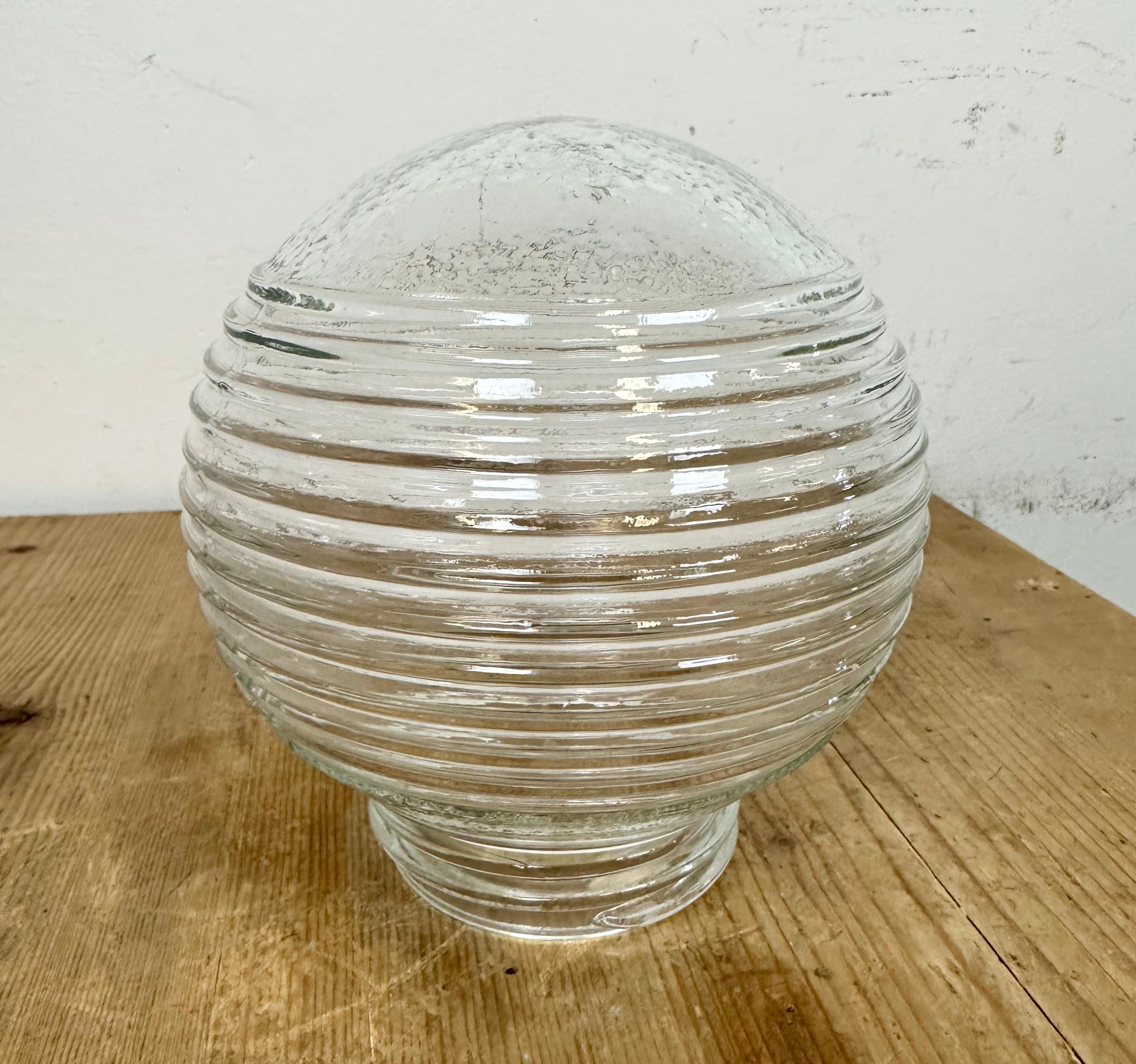 Vintage White Porcelain Ceiling Light with Ribbed Glass, 1970s For Sale 1