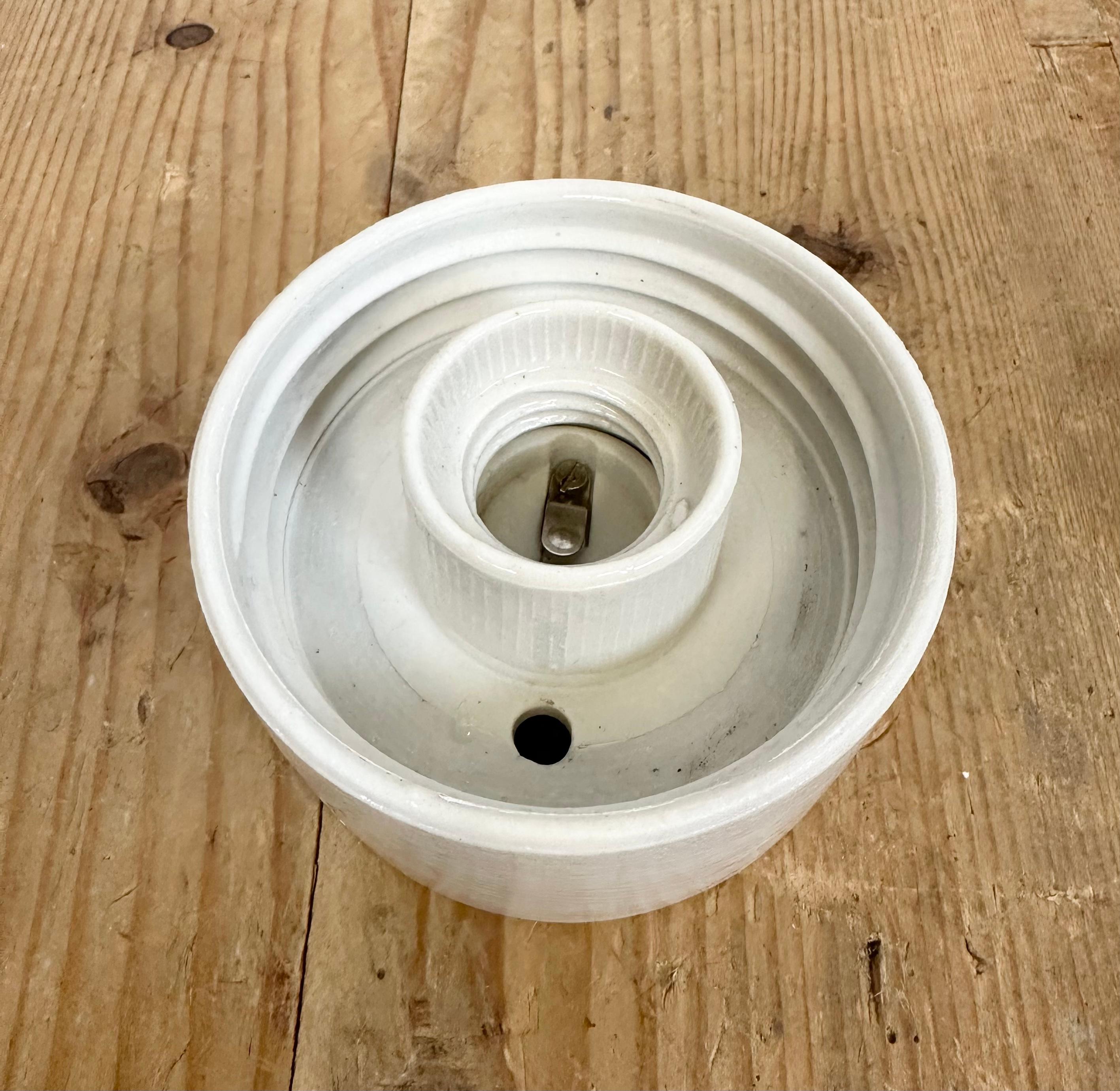Vintage White Porcelain Ceiling Light with Ribbed Glass, 1970s For Sale 2