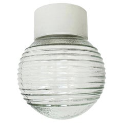 Retro White Porcelain Ceiling Light with Ribbed Glass, 1970s