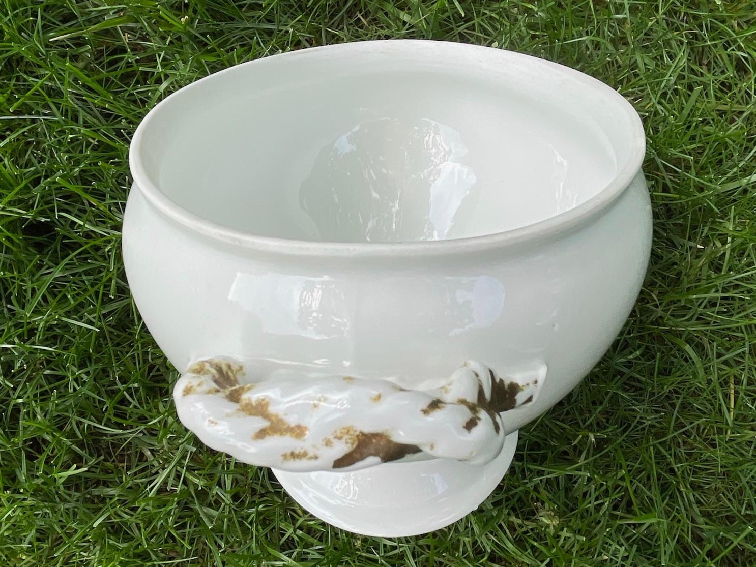 Francese Cachepot / zuppiera nautica vintage in porcellana bianca di Limoges in vendita
