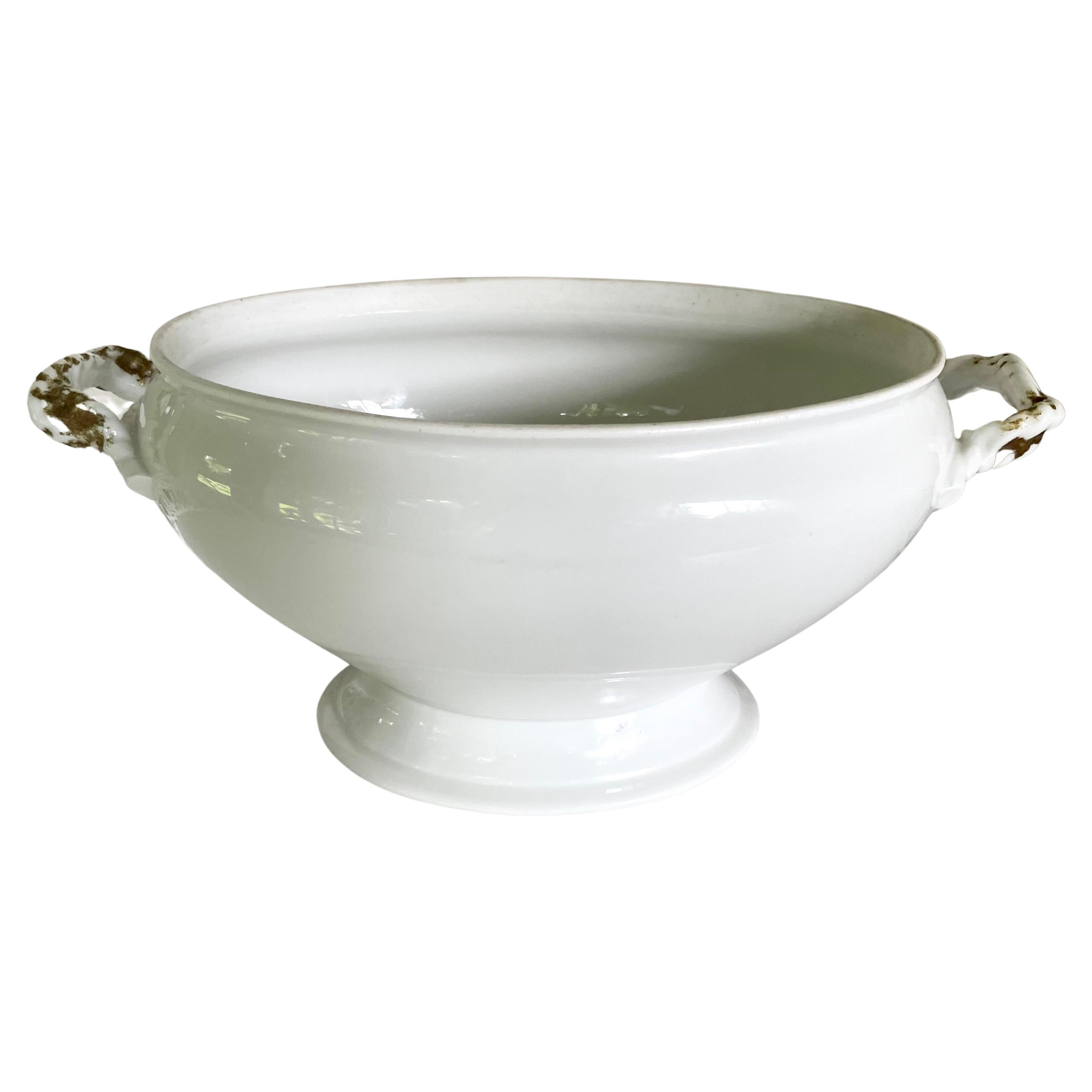 Cache-pot / soupière nautique vintage en porcelaine blanche de Limoges