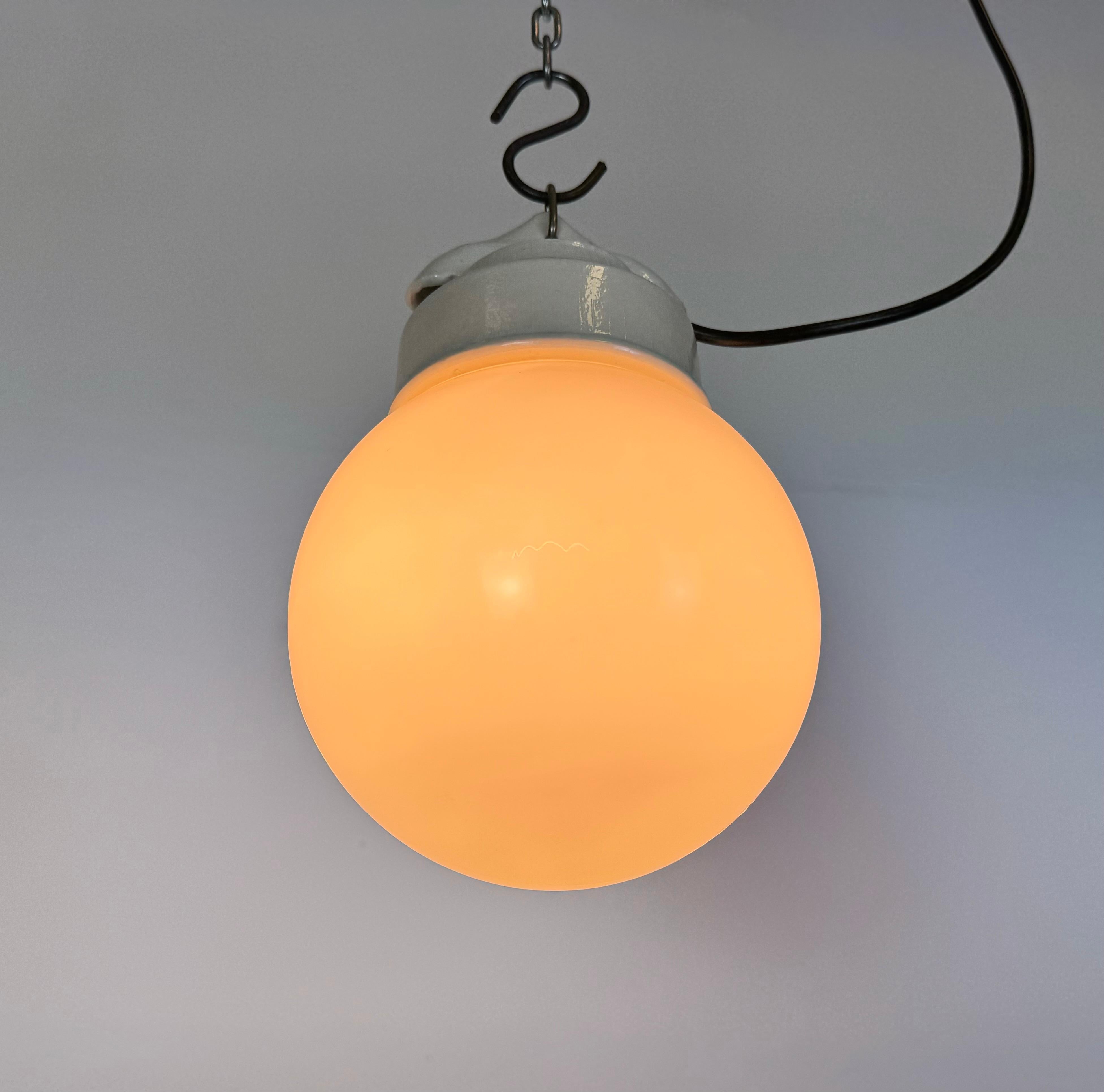 Vintage White Porcelain Pendant Light, 1970s For Sale 7