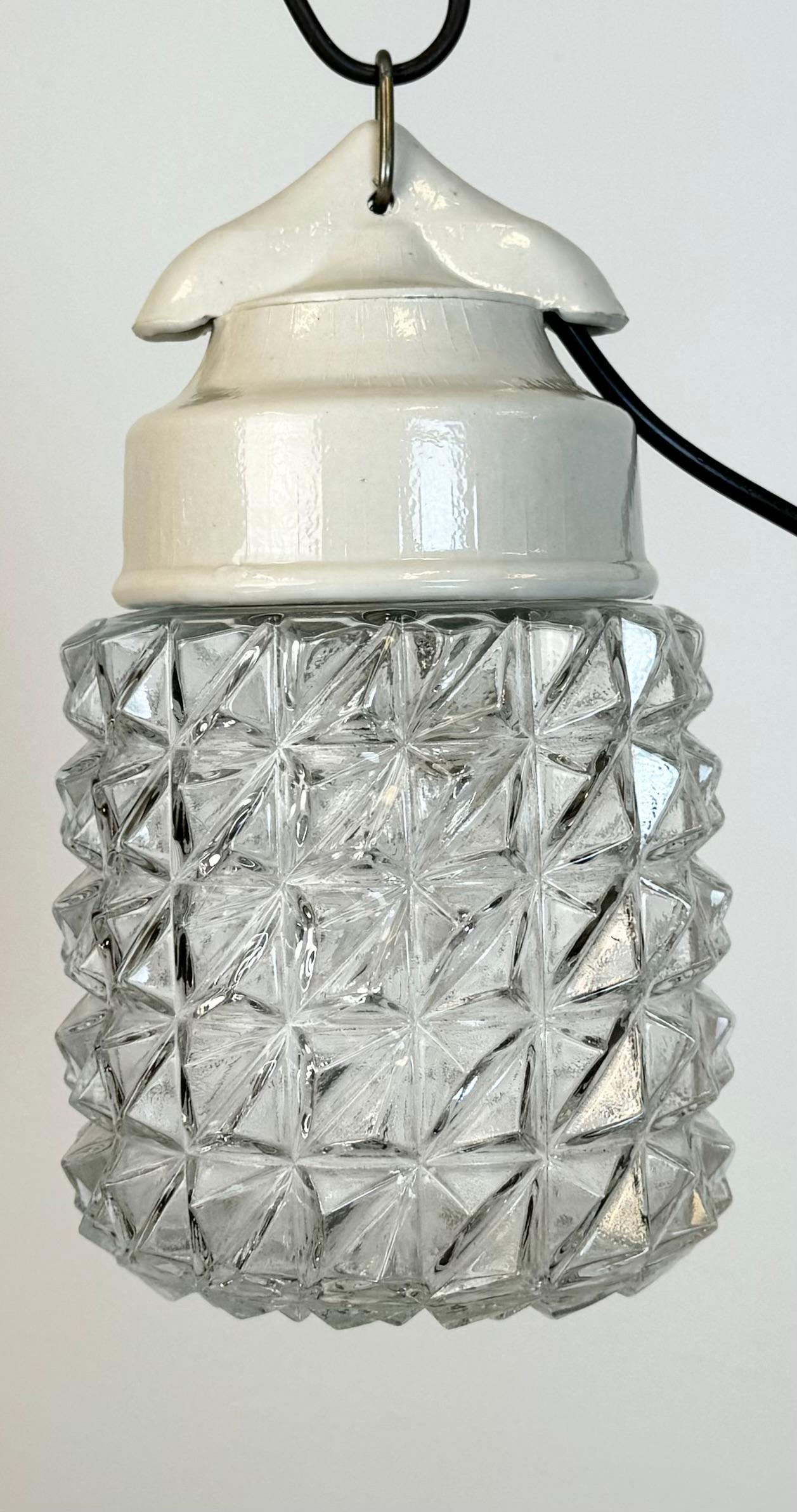 Industrial Vintage White Porcelain Pendant Light, 1970s For Sale