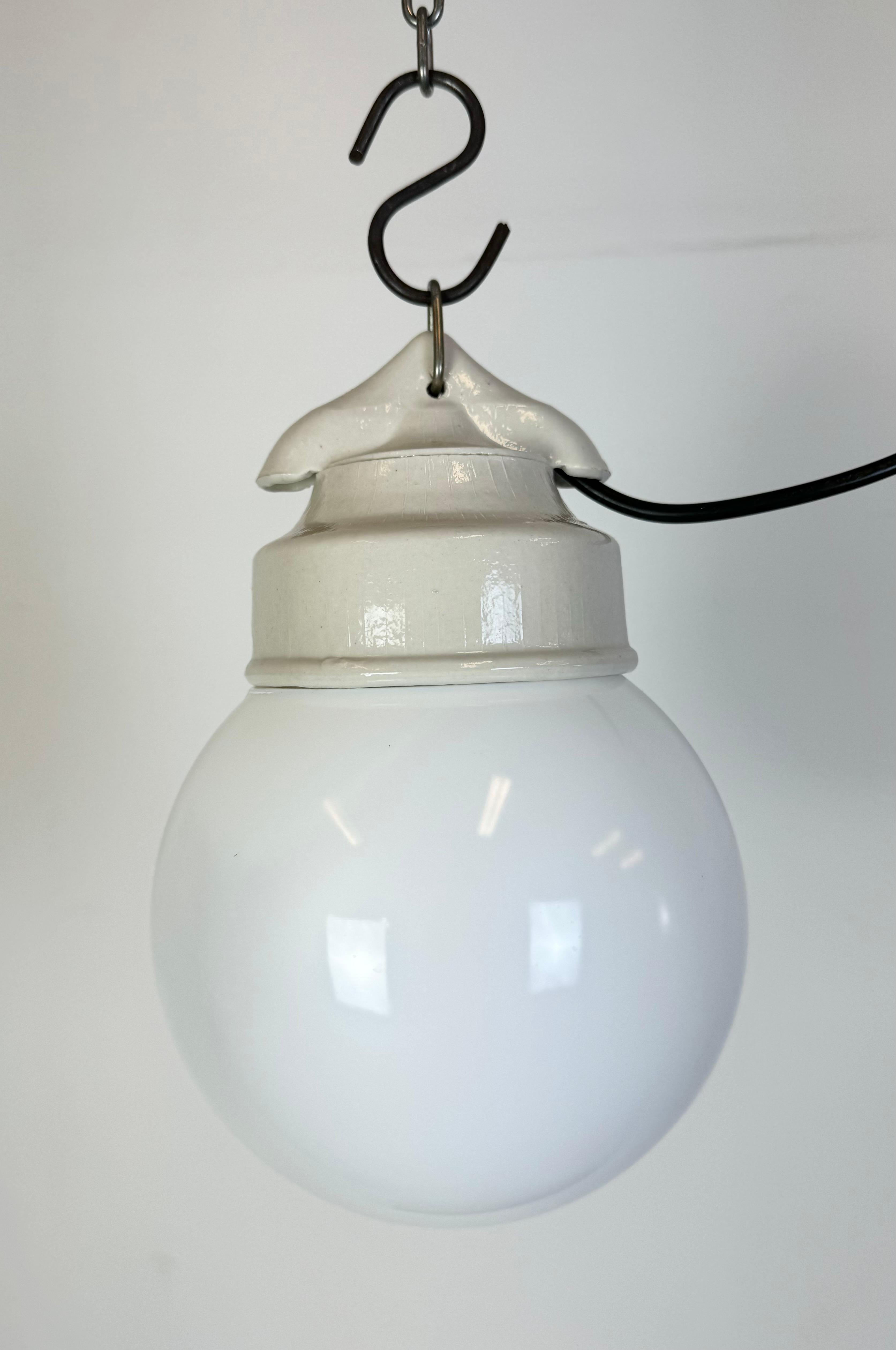 Industrial Vintage White Porcelain Pendant Light, 1970s For Sale