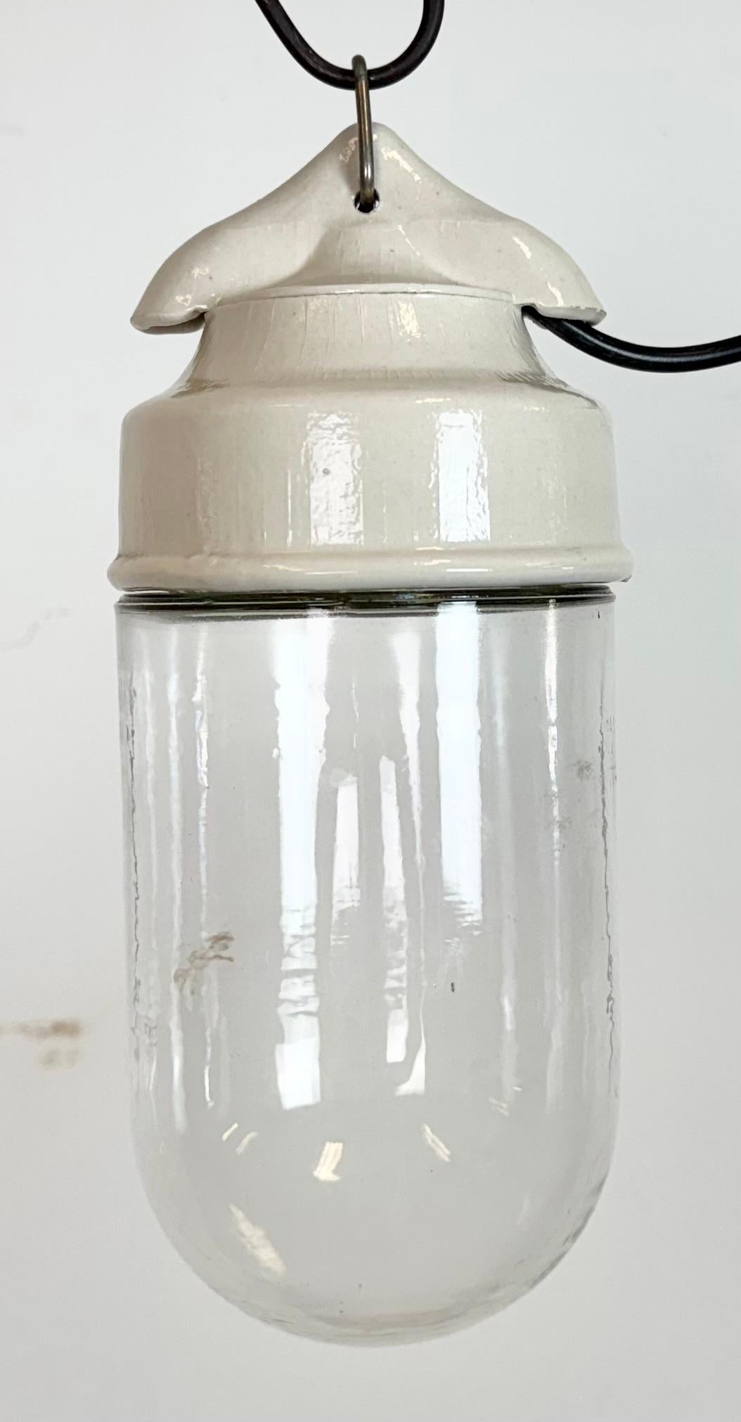 Industrial Vintage White Porcelain Pendant Light, 1970s For Sale