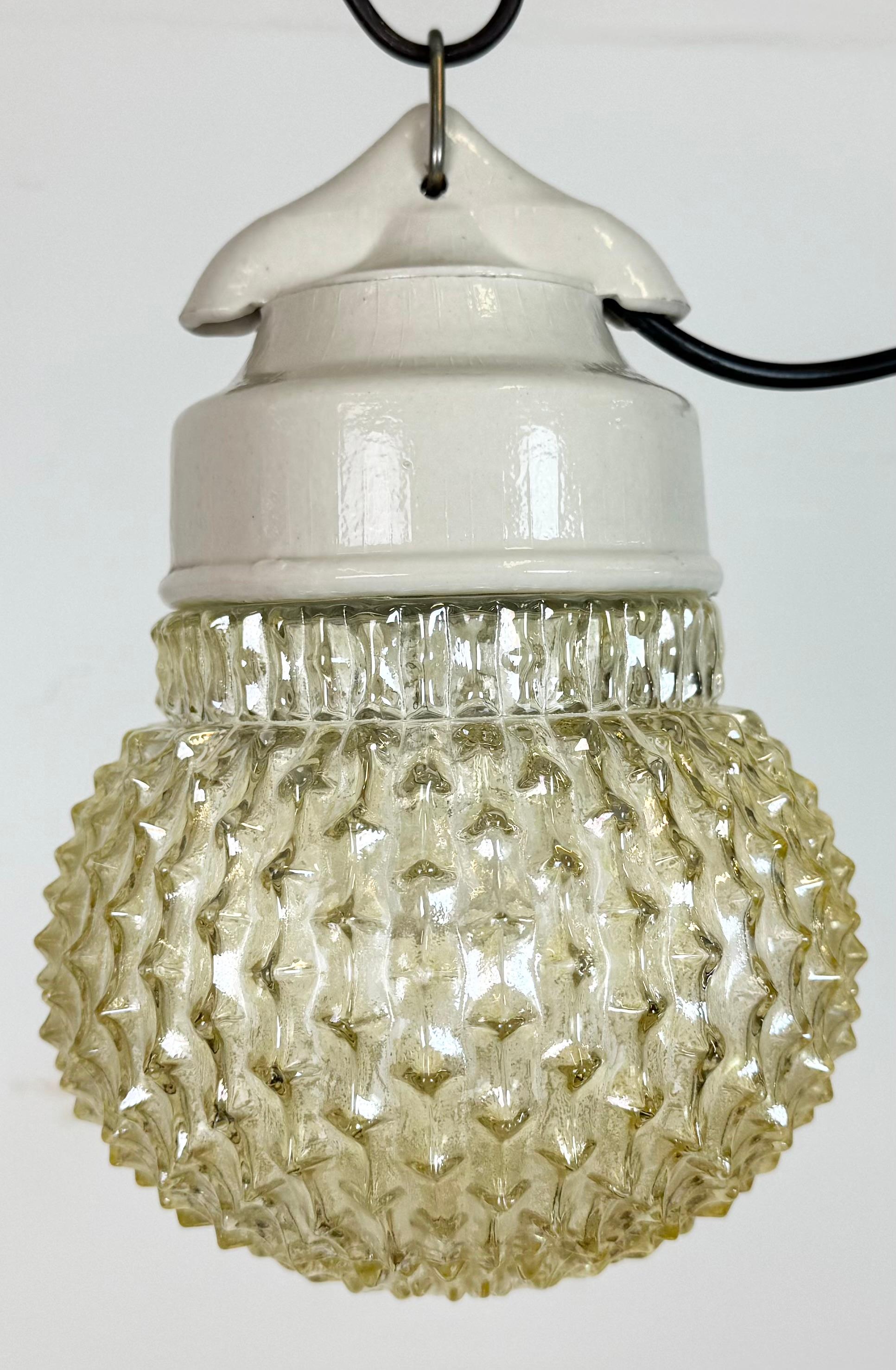 Industrial Vintage White Porcelain Pendant Light, 1970s For Sale