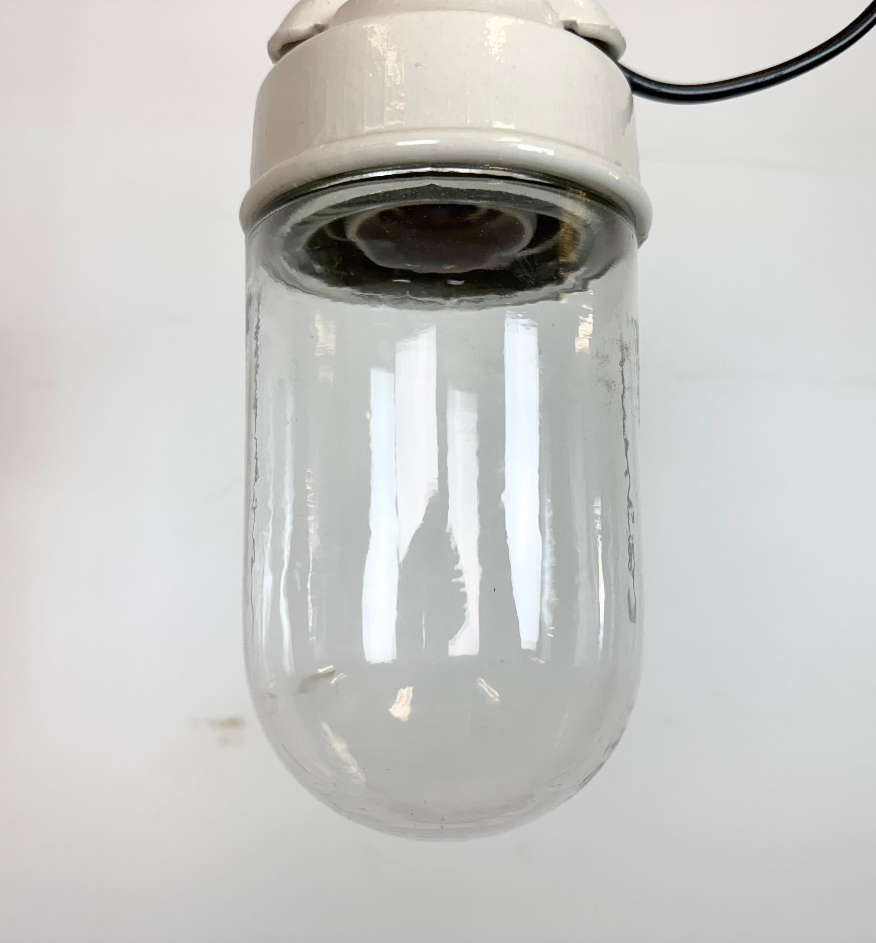 Vintage White Porcelain Pendant Light, 1970s In Good Condition For Sale In Kojetice, CZ