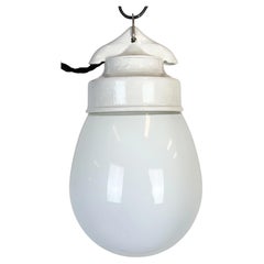 Lampe à suspension vintage en porcelaine blanche, années 1970