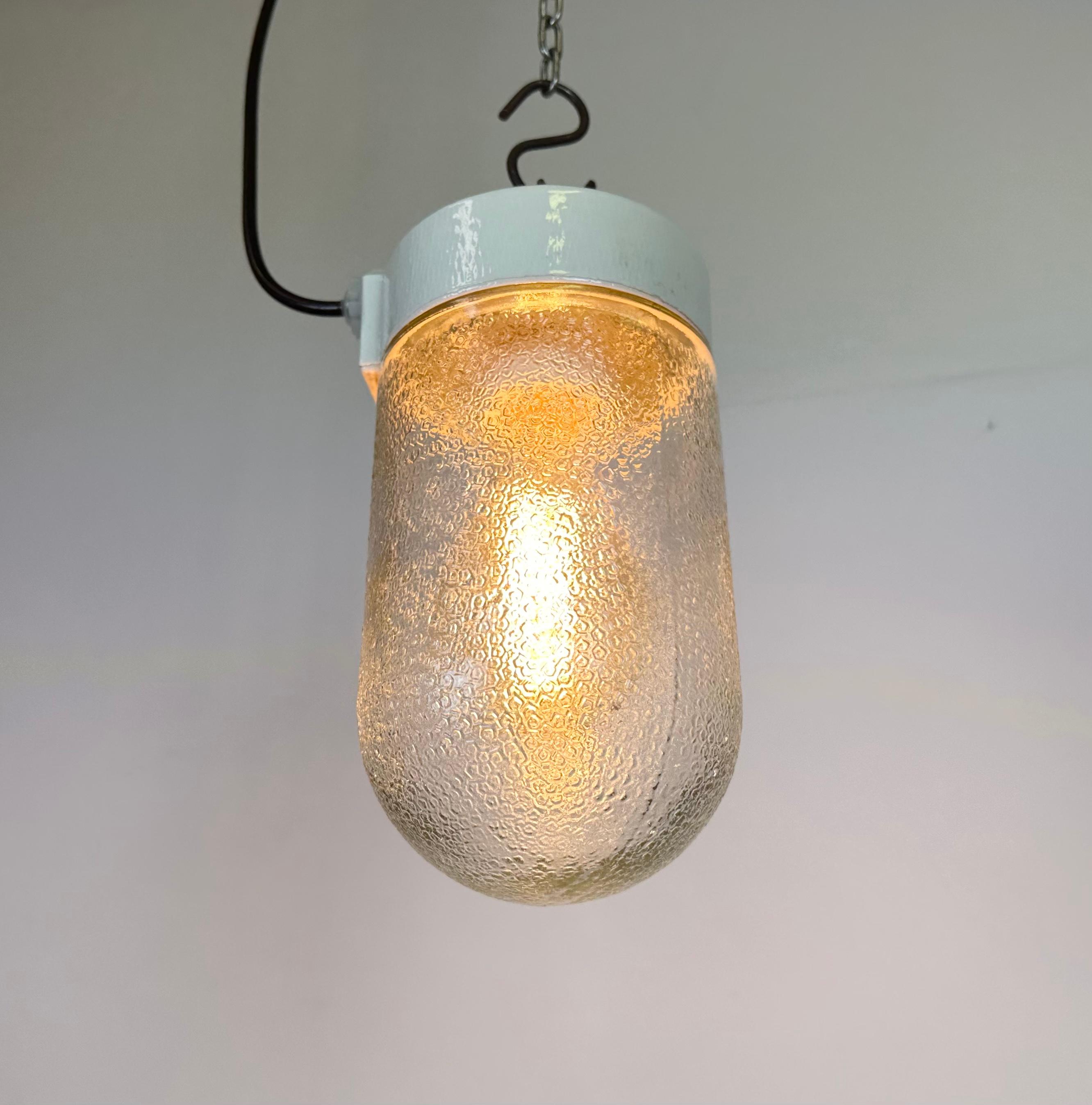 Vintage White Porcelain Pendant Light with Frosted Glass, 1970s For Sale 4