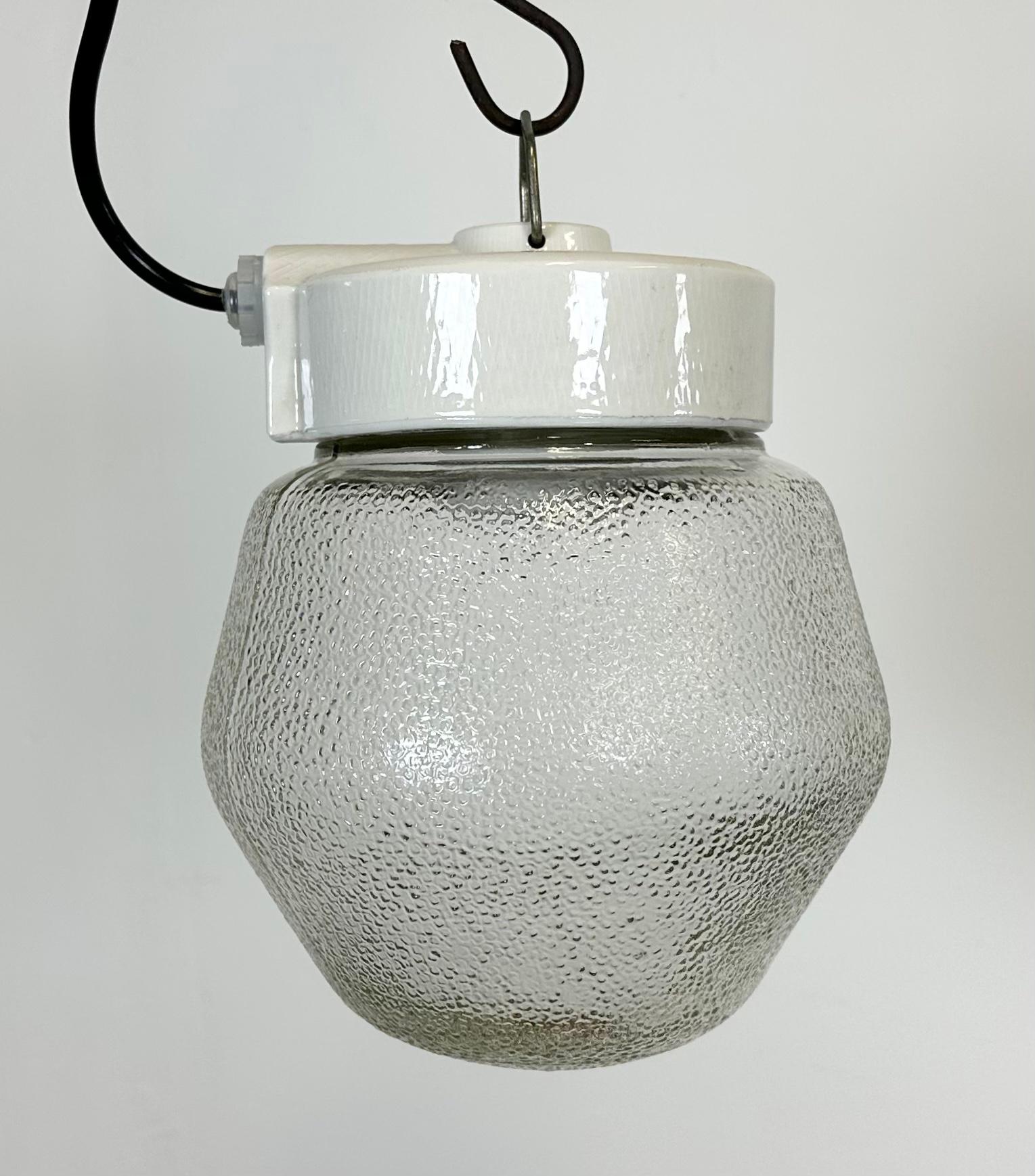 Vintage White Porcelain Pendant Light with Frosted Glass, 1970s For Sale 6