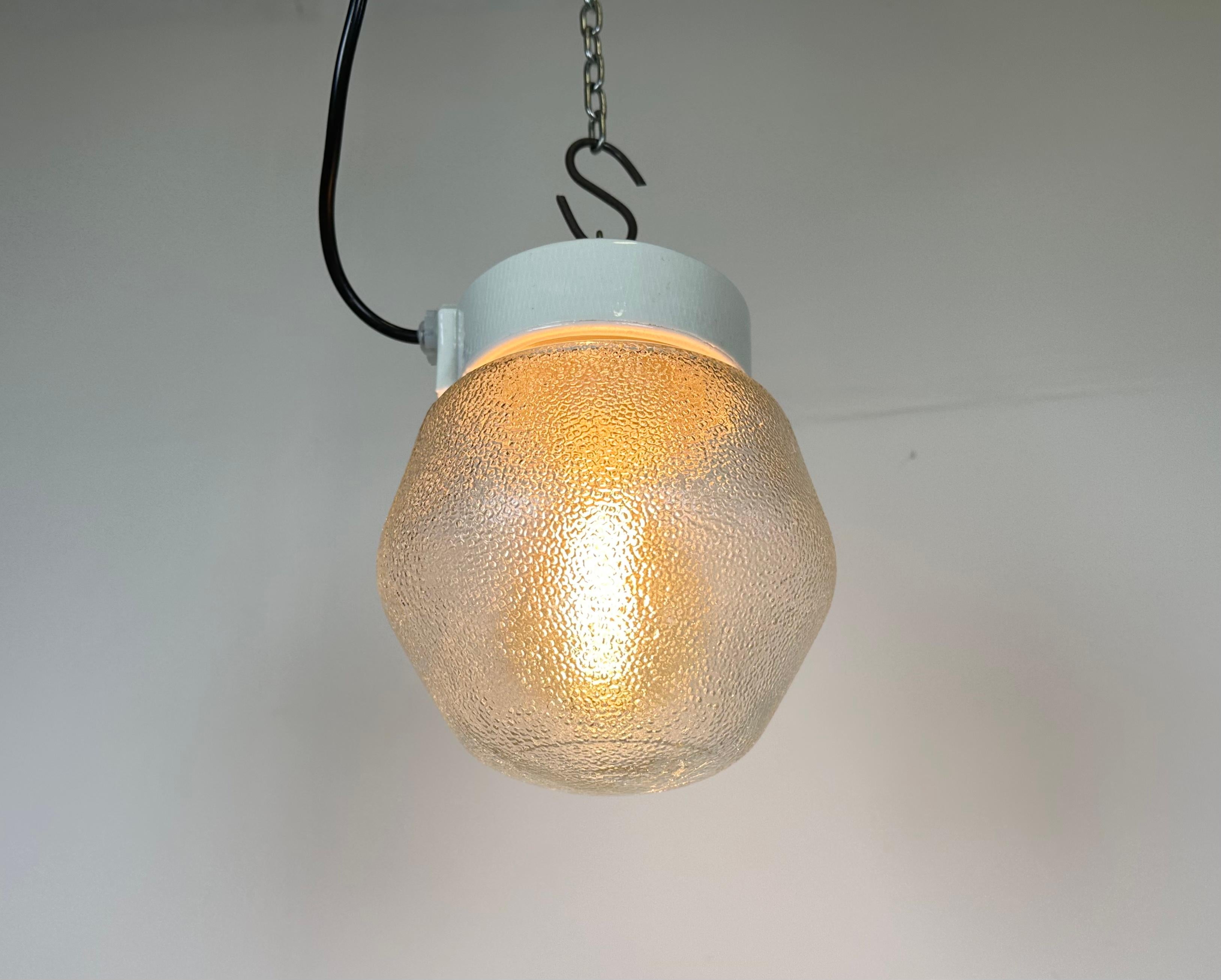 Vintage White Porcelain Pendant Light with Frosted Glass, 1970s For Sale 2