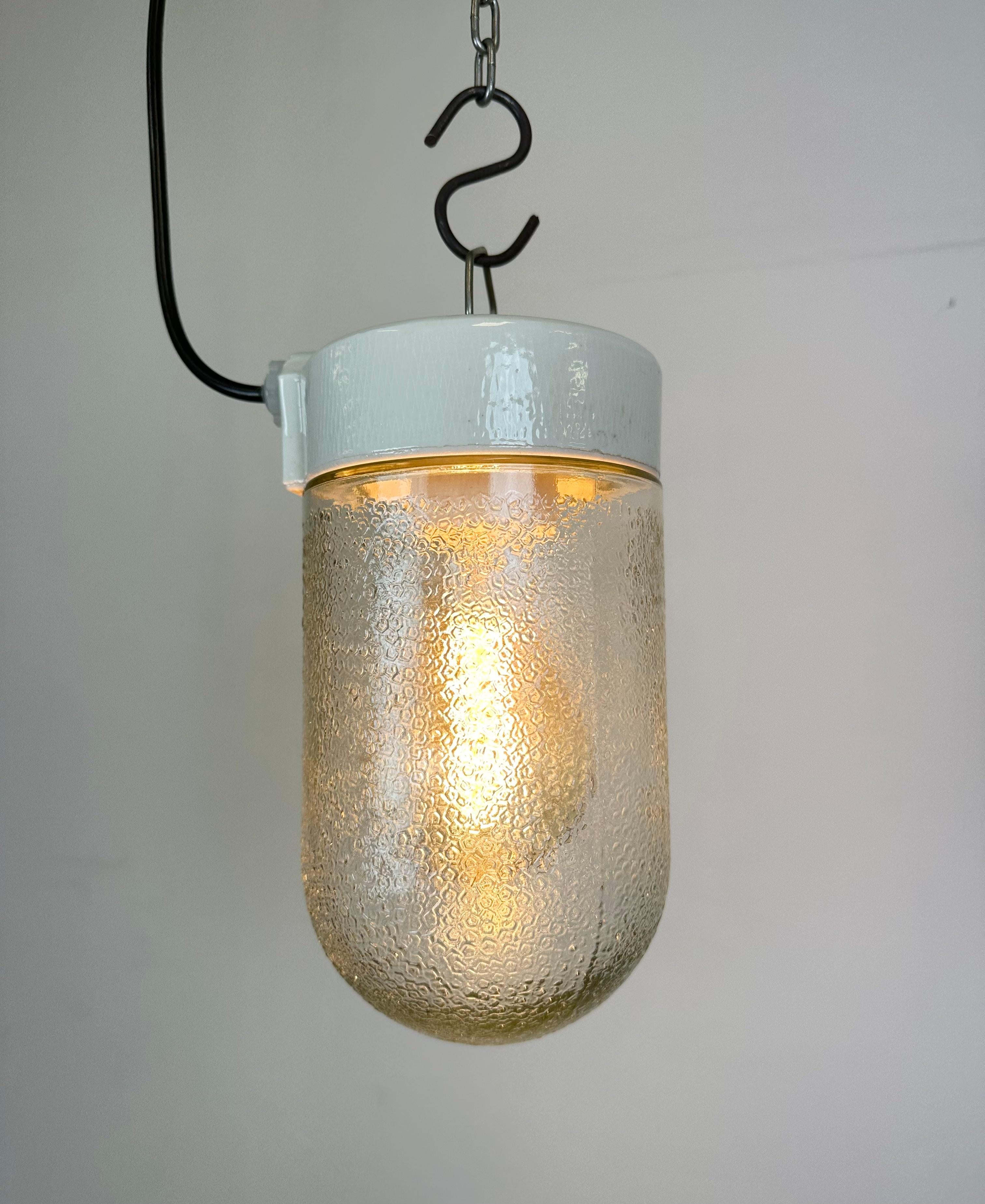 Vintage White Porcelain Pendant Light with Frosted Glass, 1970s For Sale 3