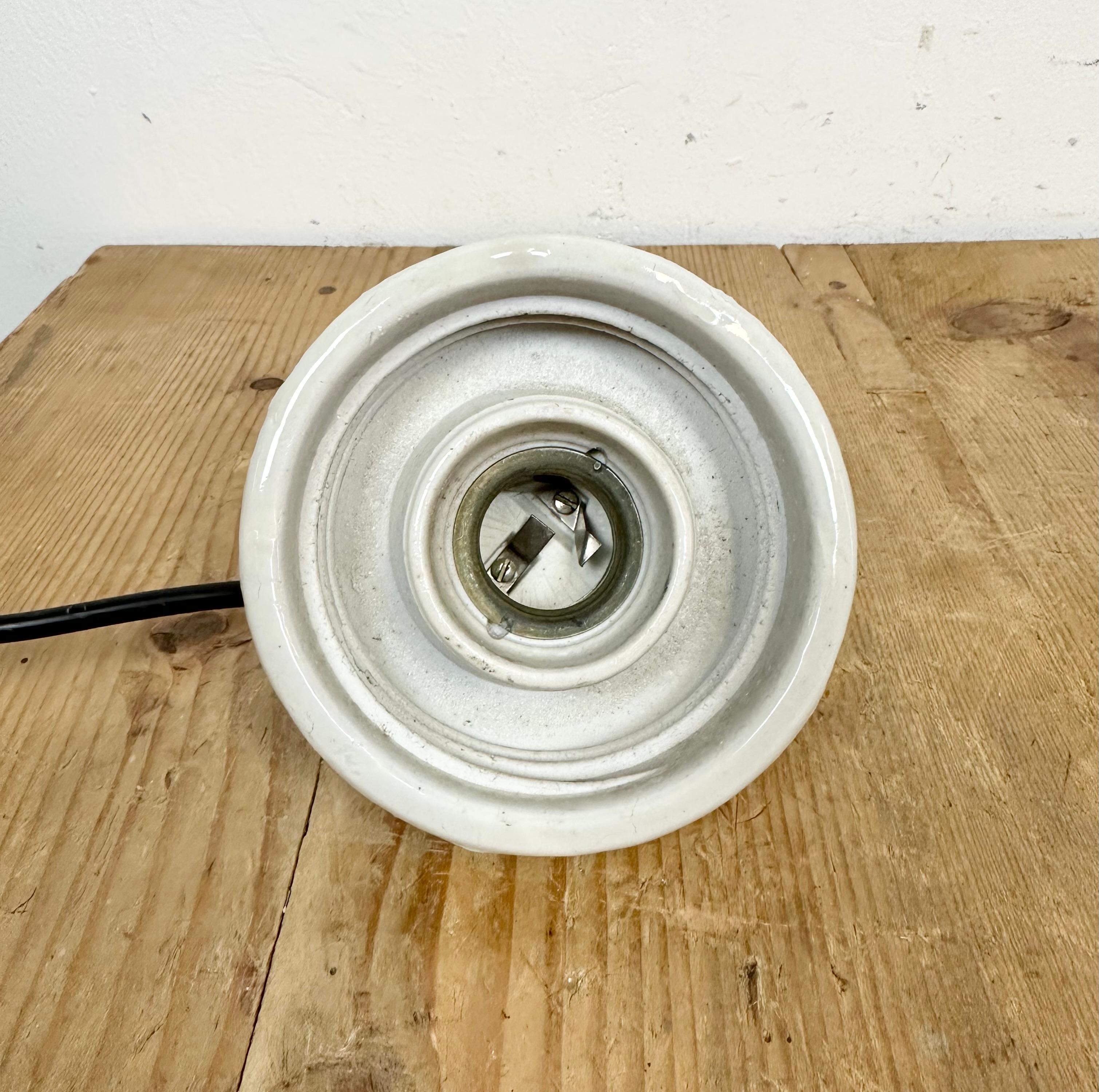 Vintage White Porcelain Pendant Light with Ribbed Glass, 1970s For Sale 6