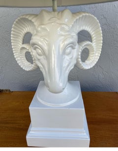 Vintage White Porcelain Ram's Head Table Lamp by Chapman, 20th Century