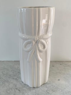 Vintage White Porcelain Trompe l'Oeil Tassel Umbrella Stand