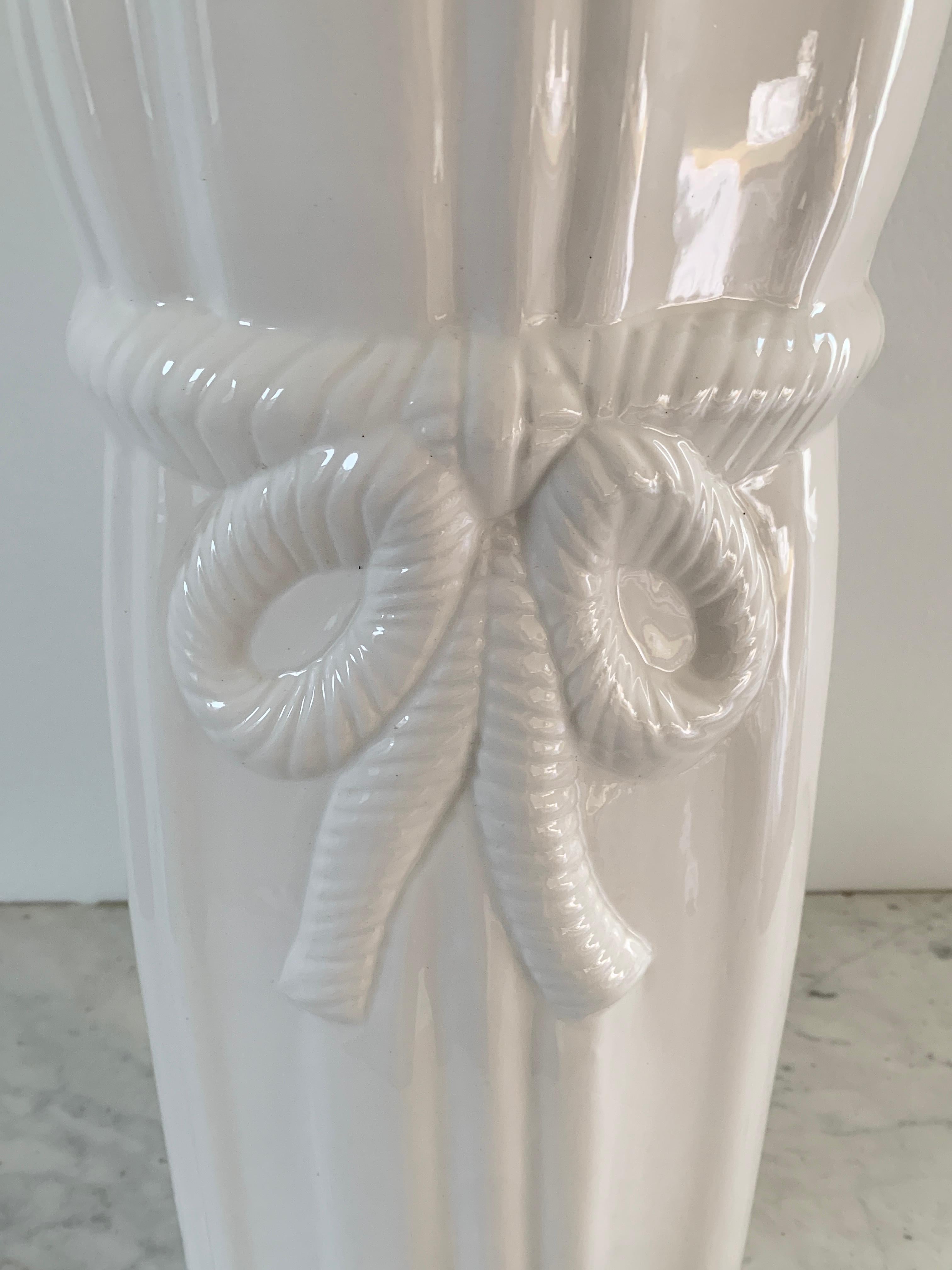 Spanish Vintage White Porcelain Trompe l'Oeil Tassel Umbrella Stand