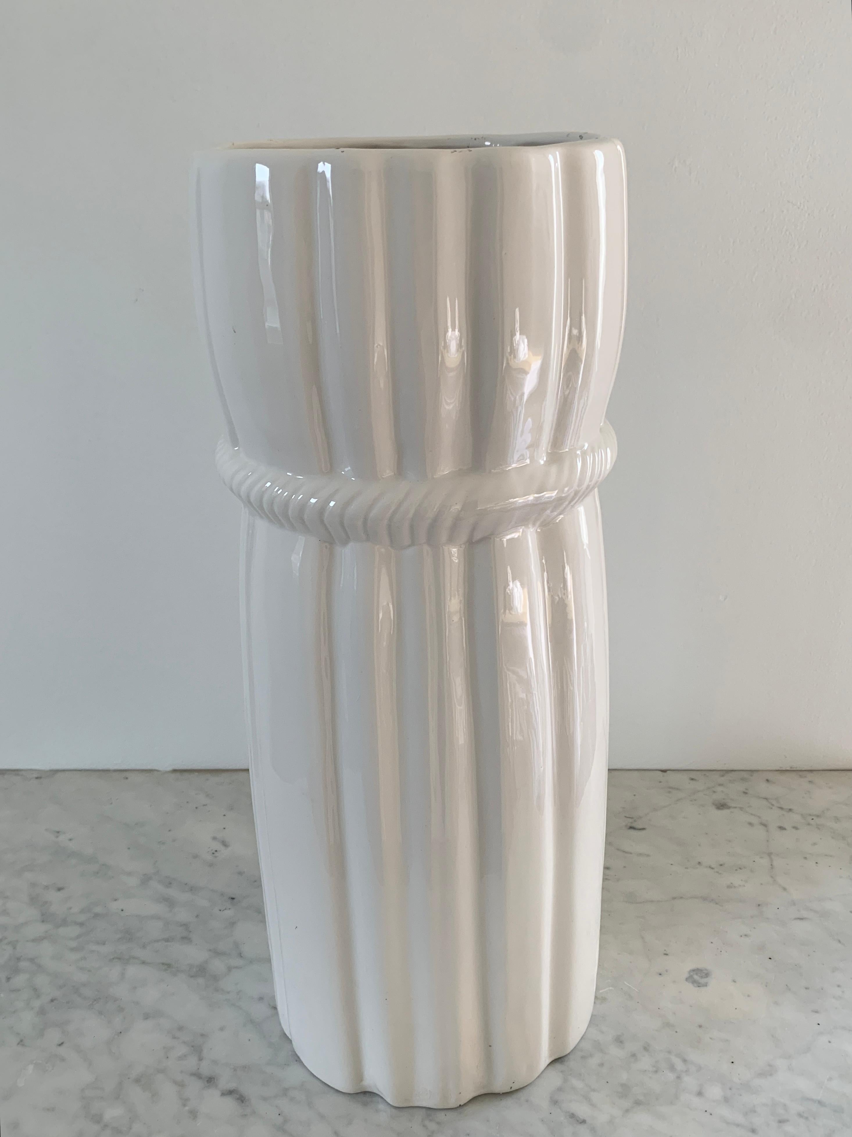 20th Century Vintage White Porcelain Trompe l'Oeil Tassel Umbrella Stand