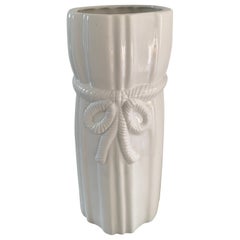 Vintage White Porcelain Trompe l'Oeil Tassel Umbrella Stand