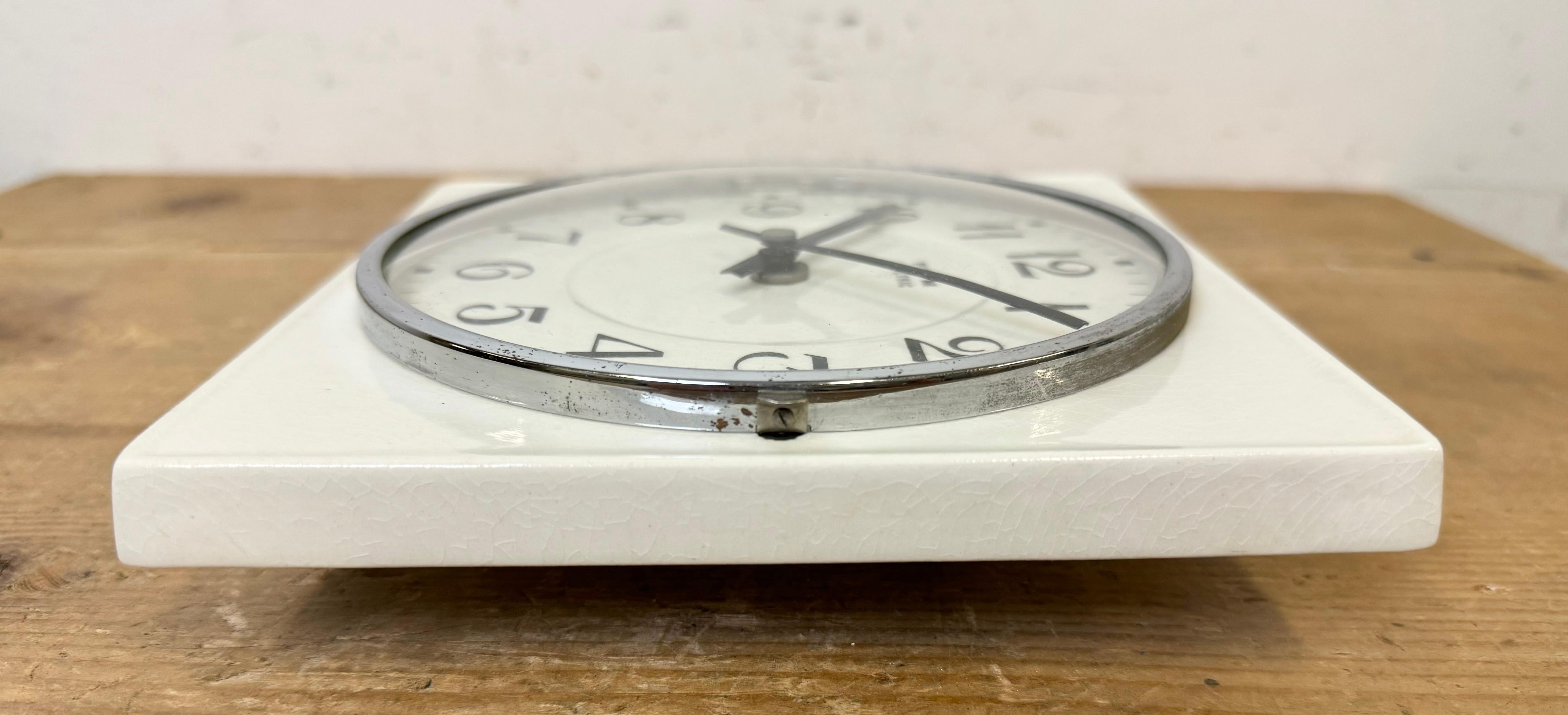 Vintage White Porcelain Wall Clock from Prim, 1970s For Sale 2