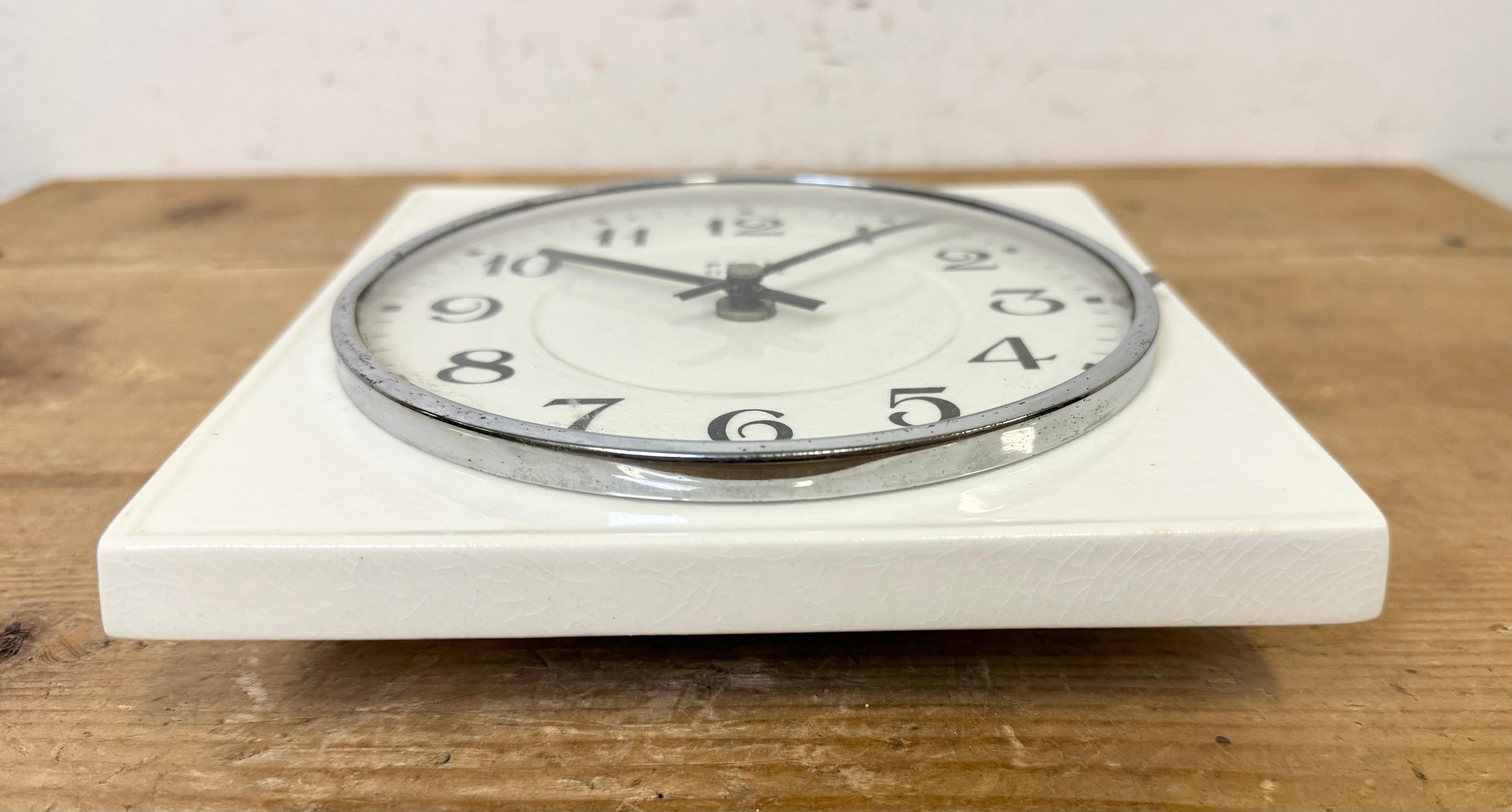 Vintage White Porcelain Wall Clock from Prim, 1970s For Sale 5