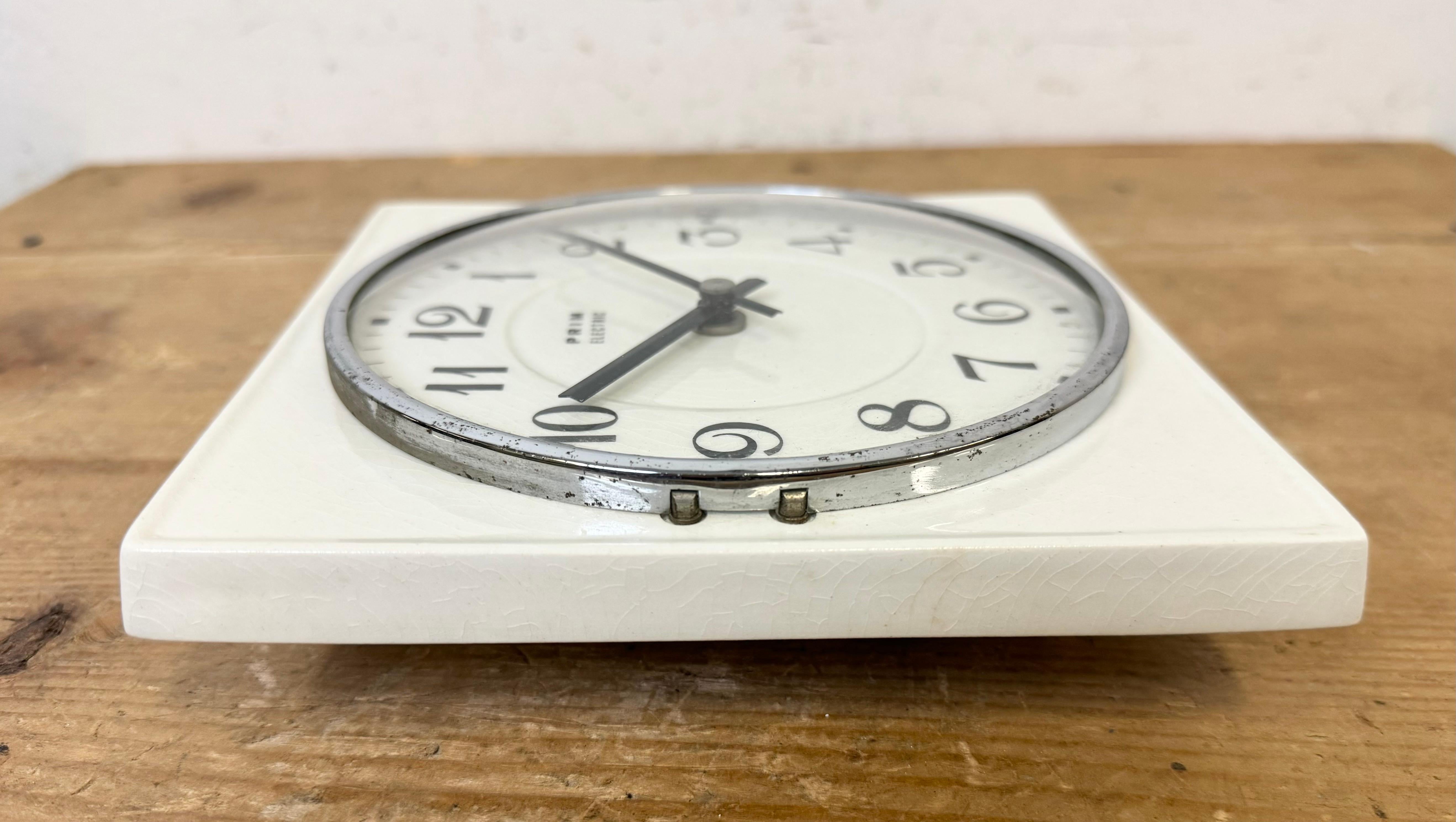 Vintage White Porcelain Wall Clock from Prim, 1970s For Sale 7