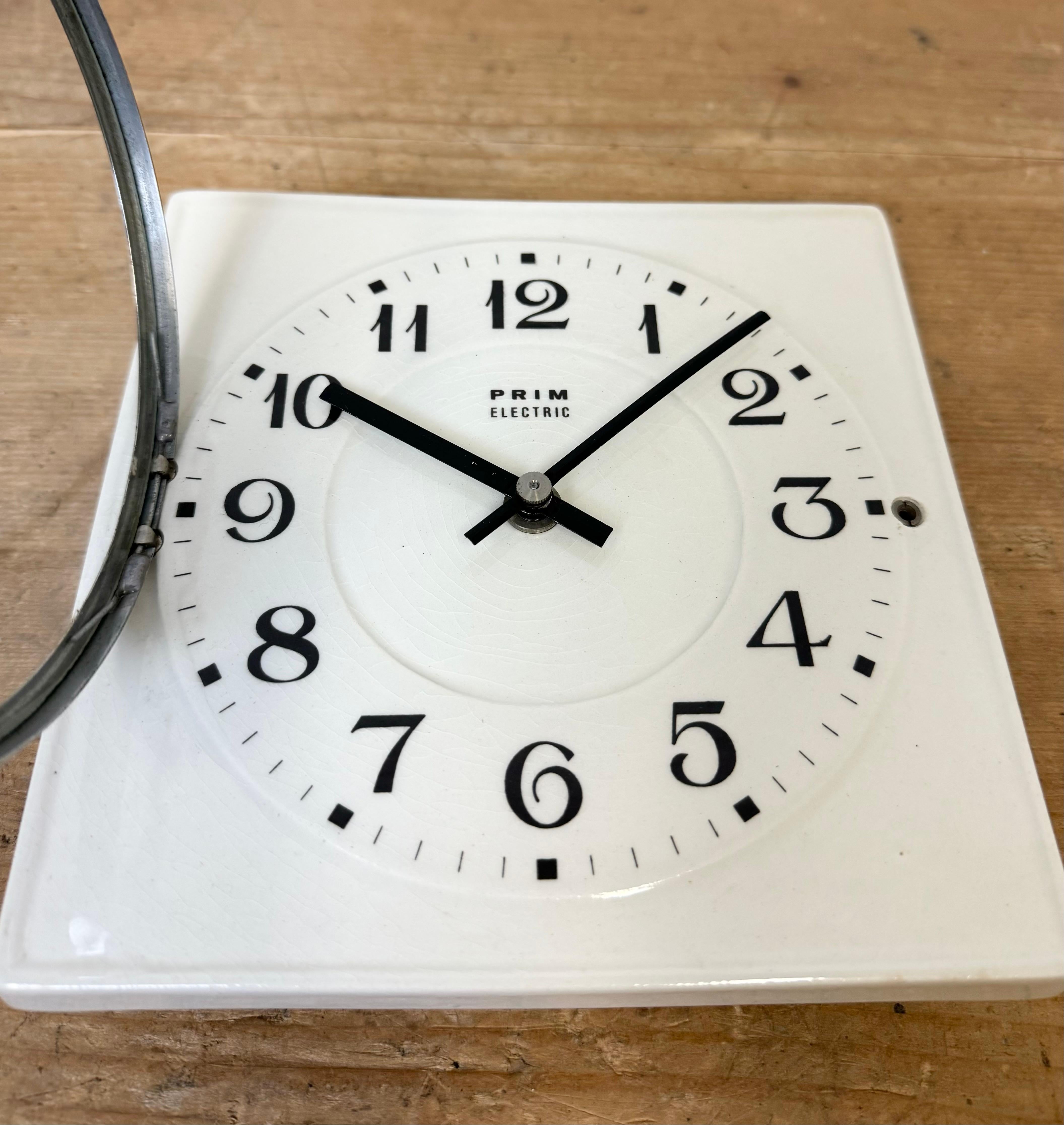 Vintage White Porcelain Wall Clock from Prim, 1970s For Sale 8